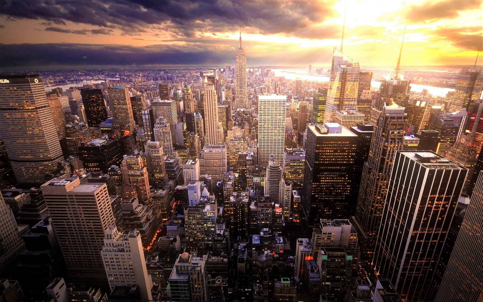 Download mobile wallpaper Cities, Sunset, Usa, City, Skyscraper, Building, New York, Manhattan, Man Made for free.