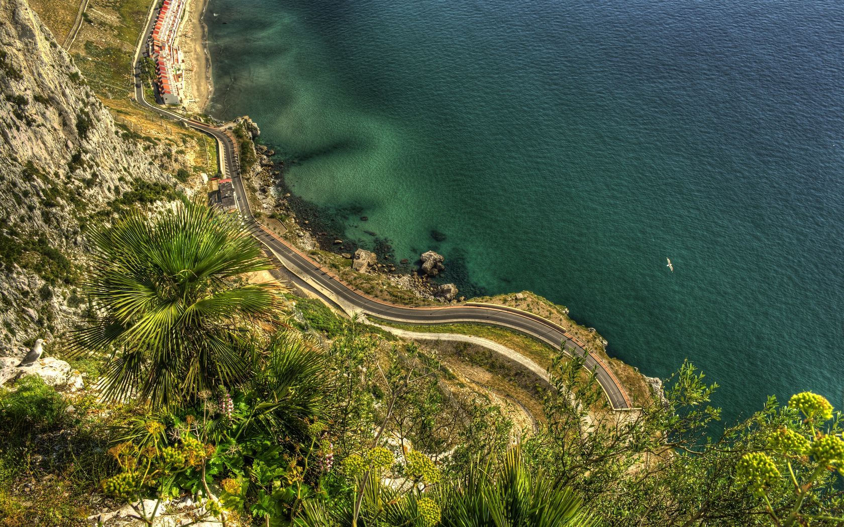 Download mobile wallpaper Gibraltar, Height, Bay, Coast, Road, Nature for free.