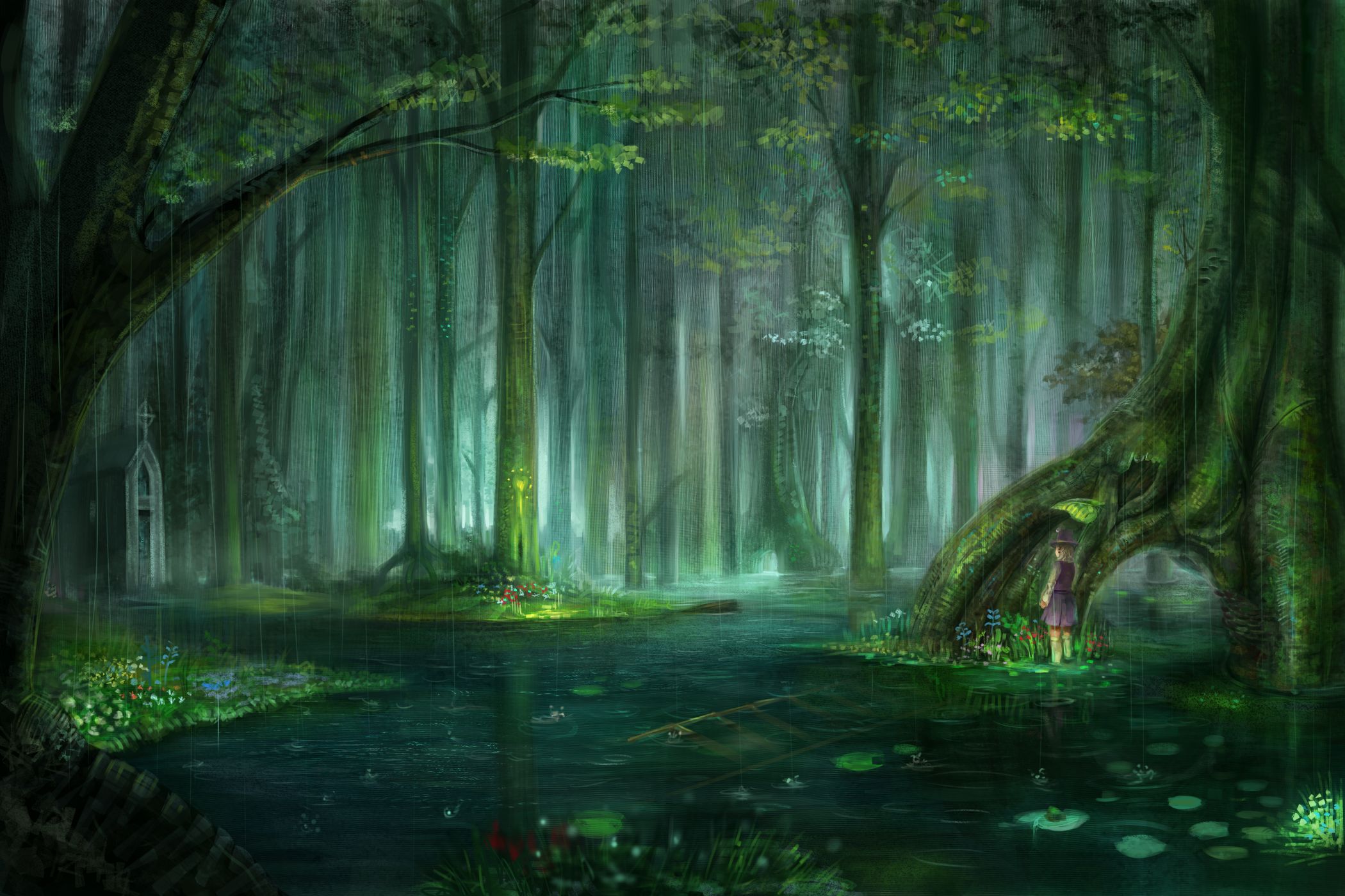 touhou, anime, child, fantasy, forest, little girl, scenery, suwako moriya, tree wallpapers for tablet