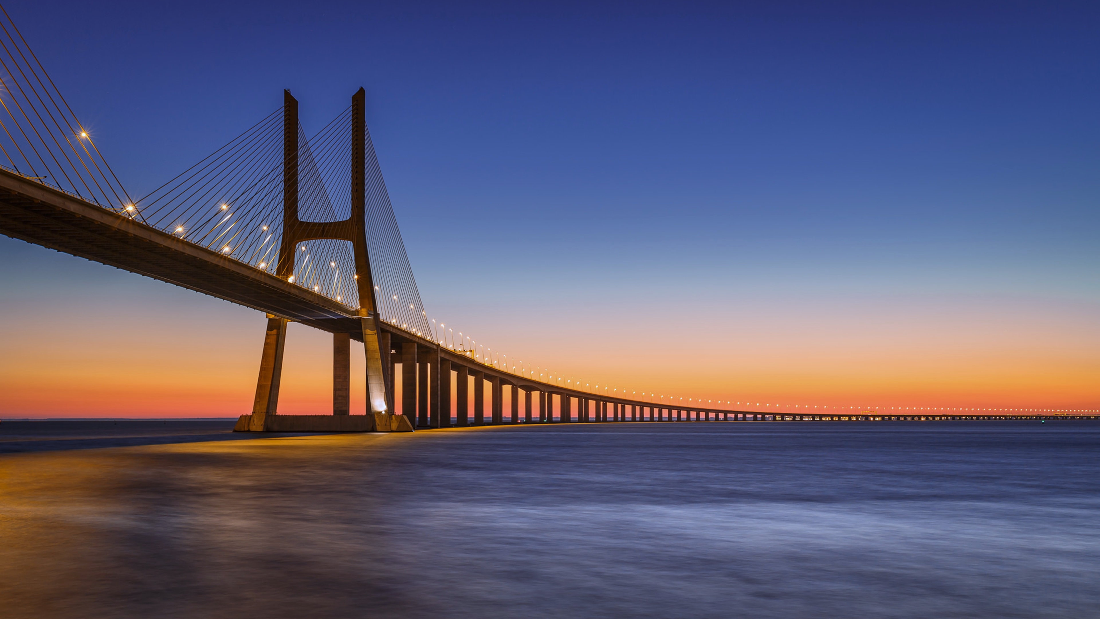 sea, vasco da gama bridge, bridge, bridges, man made, portugal, sunset