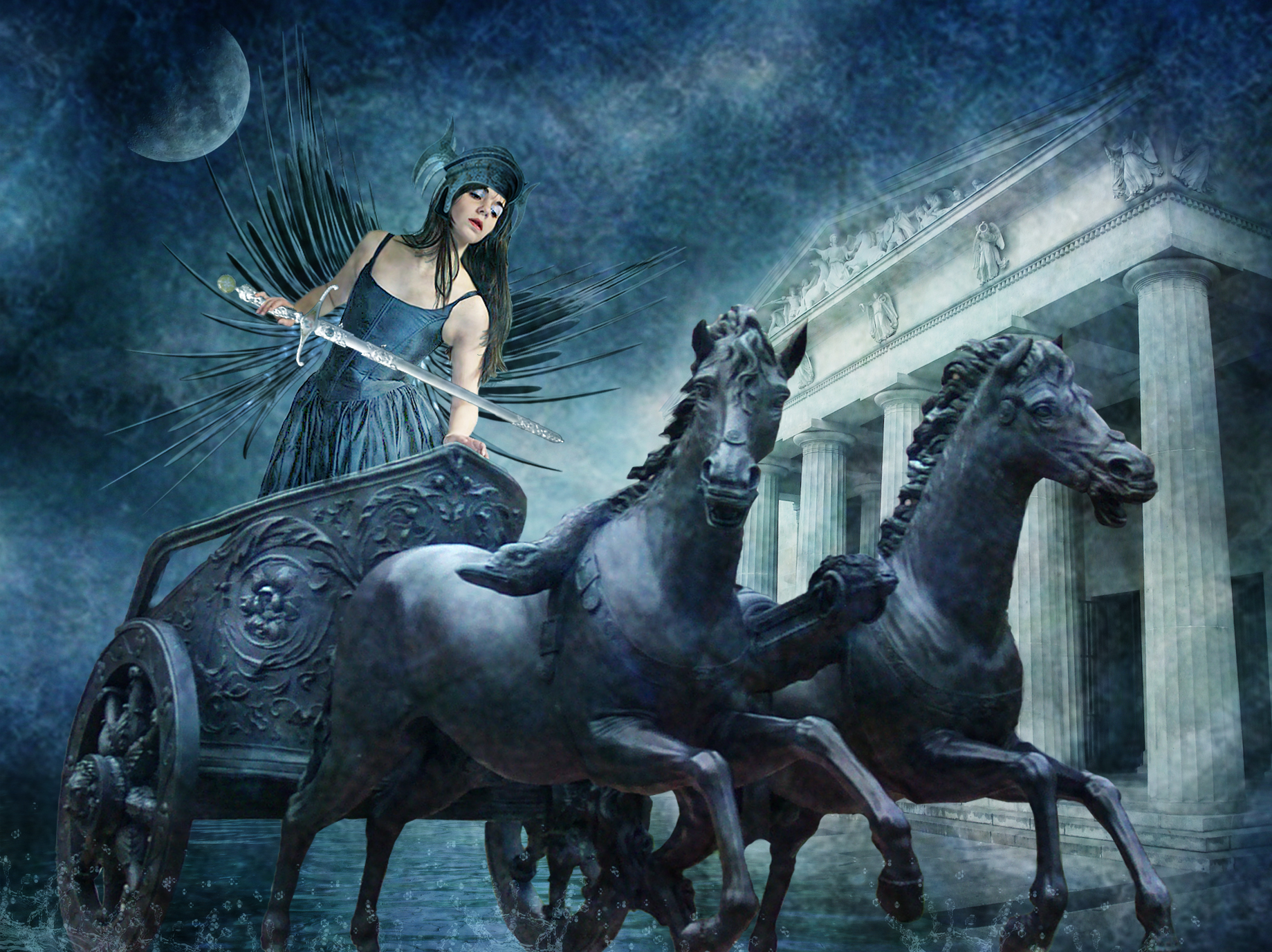 Download mobile wallpaper Fantasy, Weapon, Dark, Sword, Greek, Goddess, Occult, Gods for free.