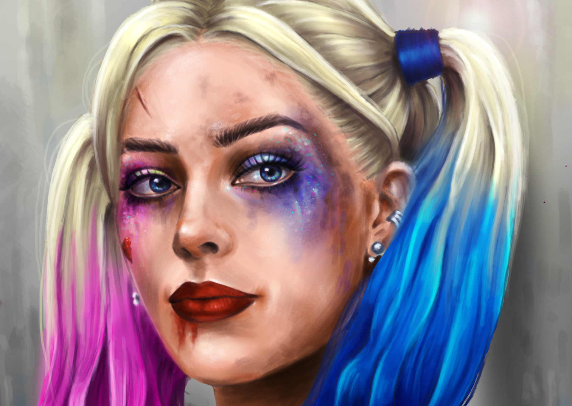face, harley quinn, movie, suicide squad, blue eyes, lipstick, twintails