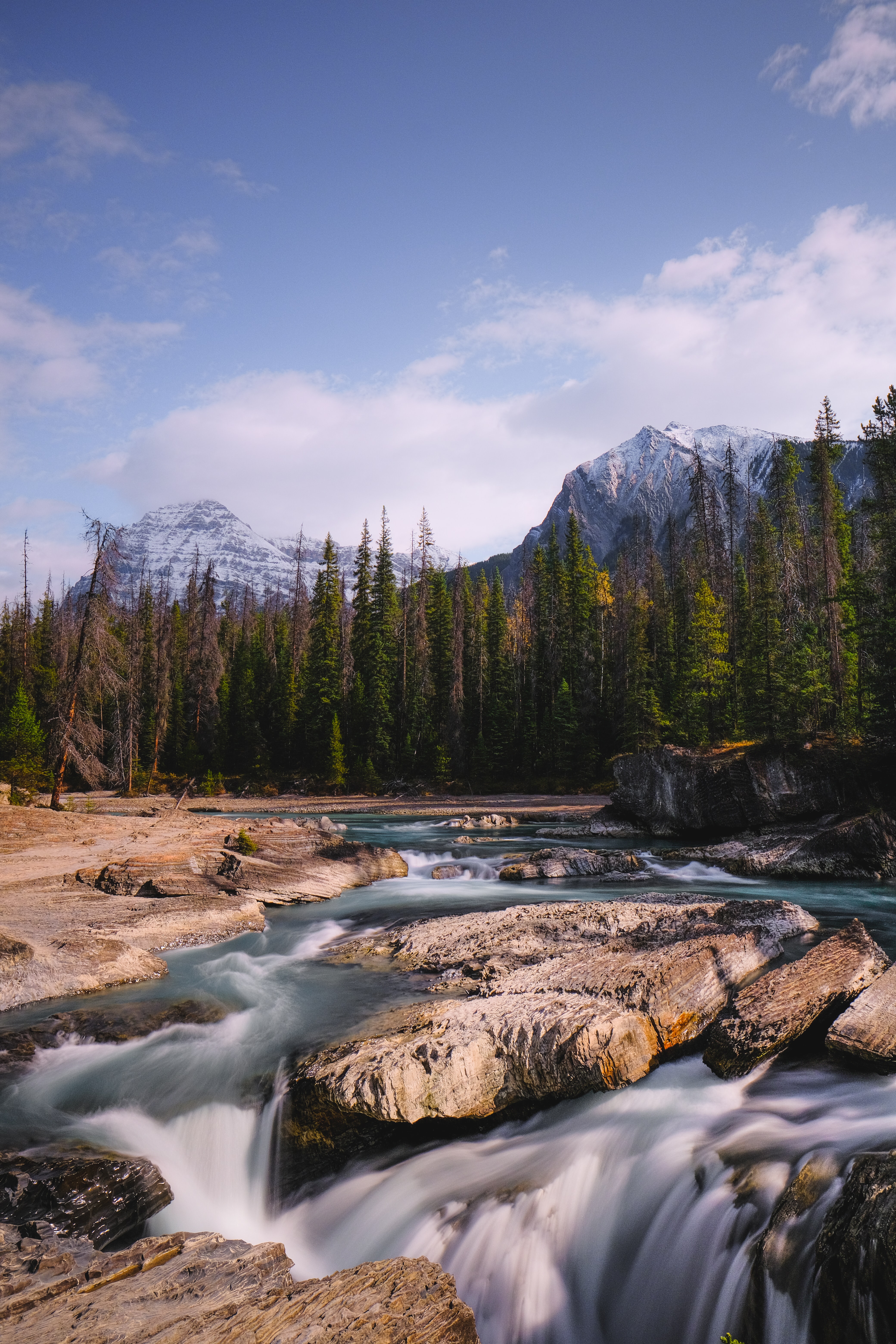 nature, stones, mountains, trees, flow, stream HD wallpaper