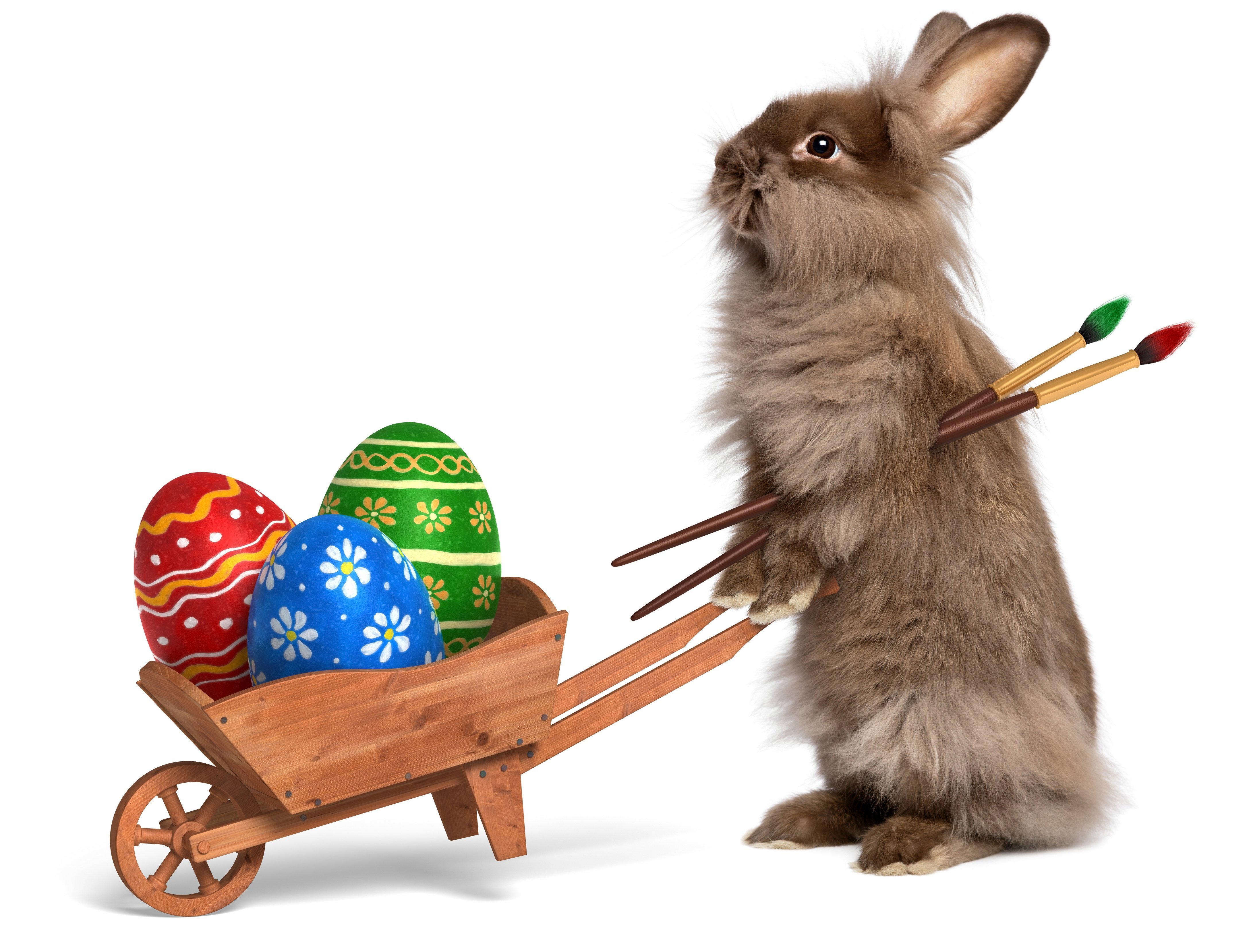 holiday, easter, bunny, egg, rabbit, wheelbarrow 8K