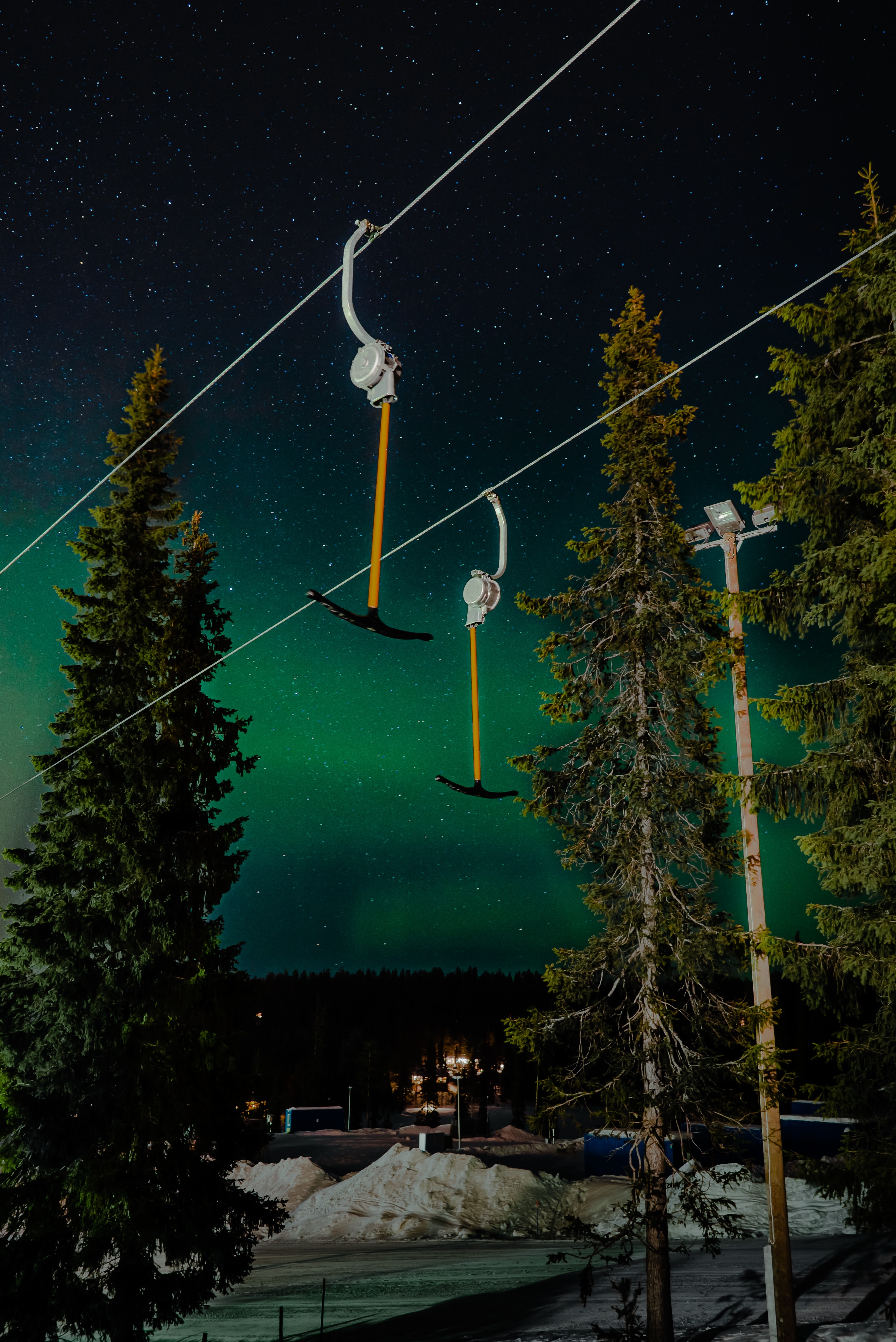 nature, trees, night, northern lights, aurora borealis, lift