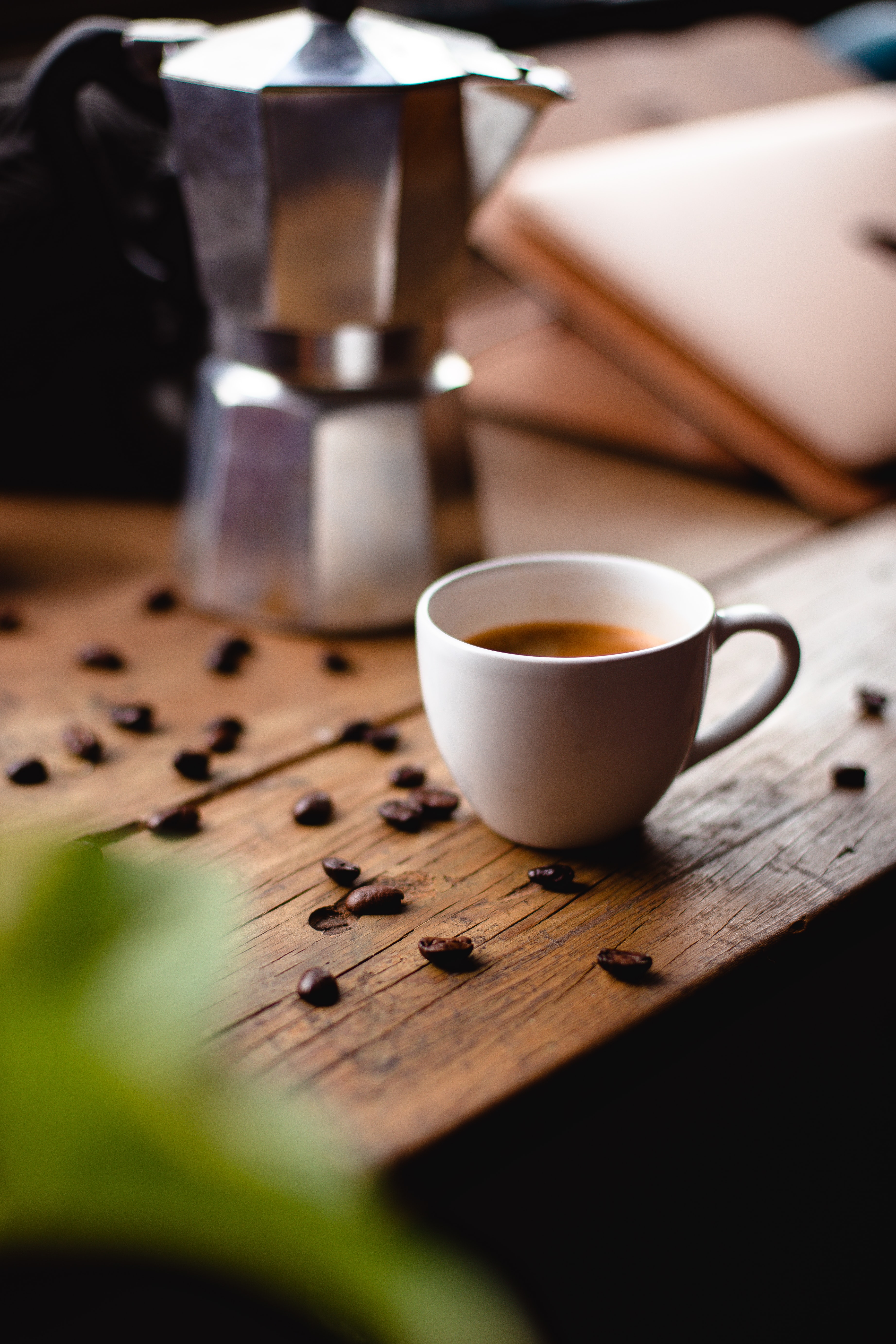 Download mobile wallpaper Cup, Kettle, Teapot, Table, Food, Coffee Beans, Coffee for free.