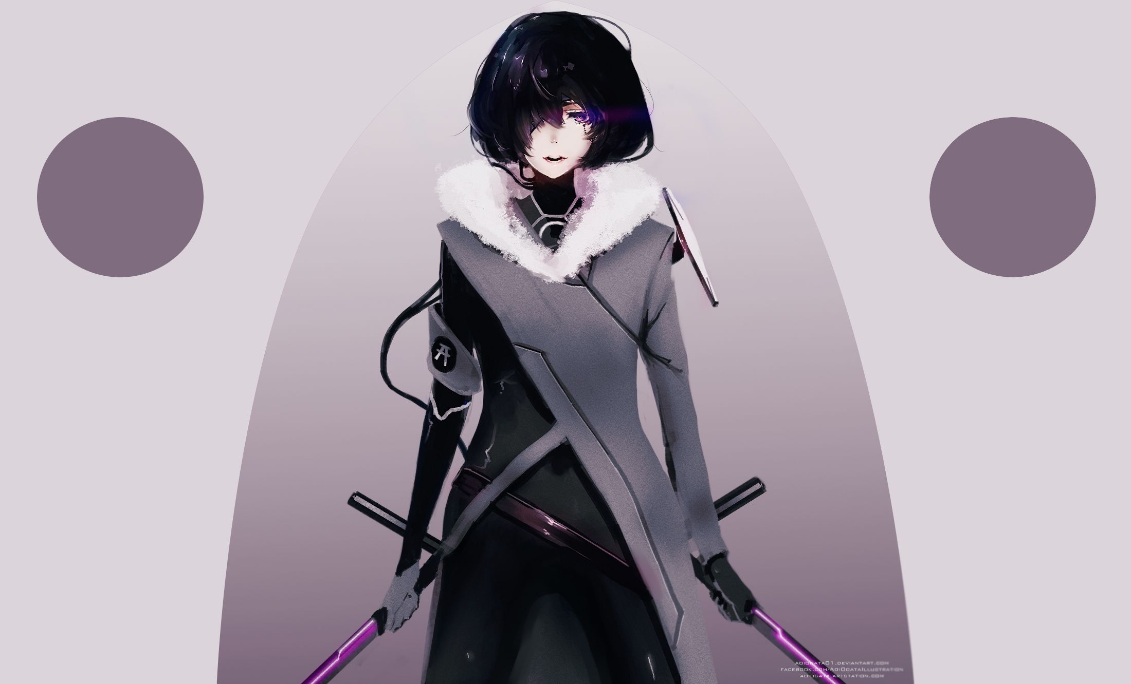 anime girl with short black hair and sword