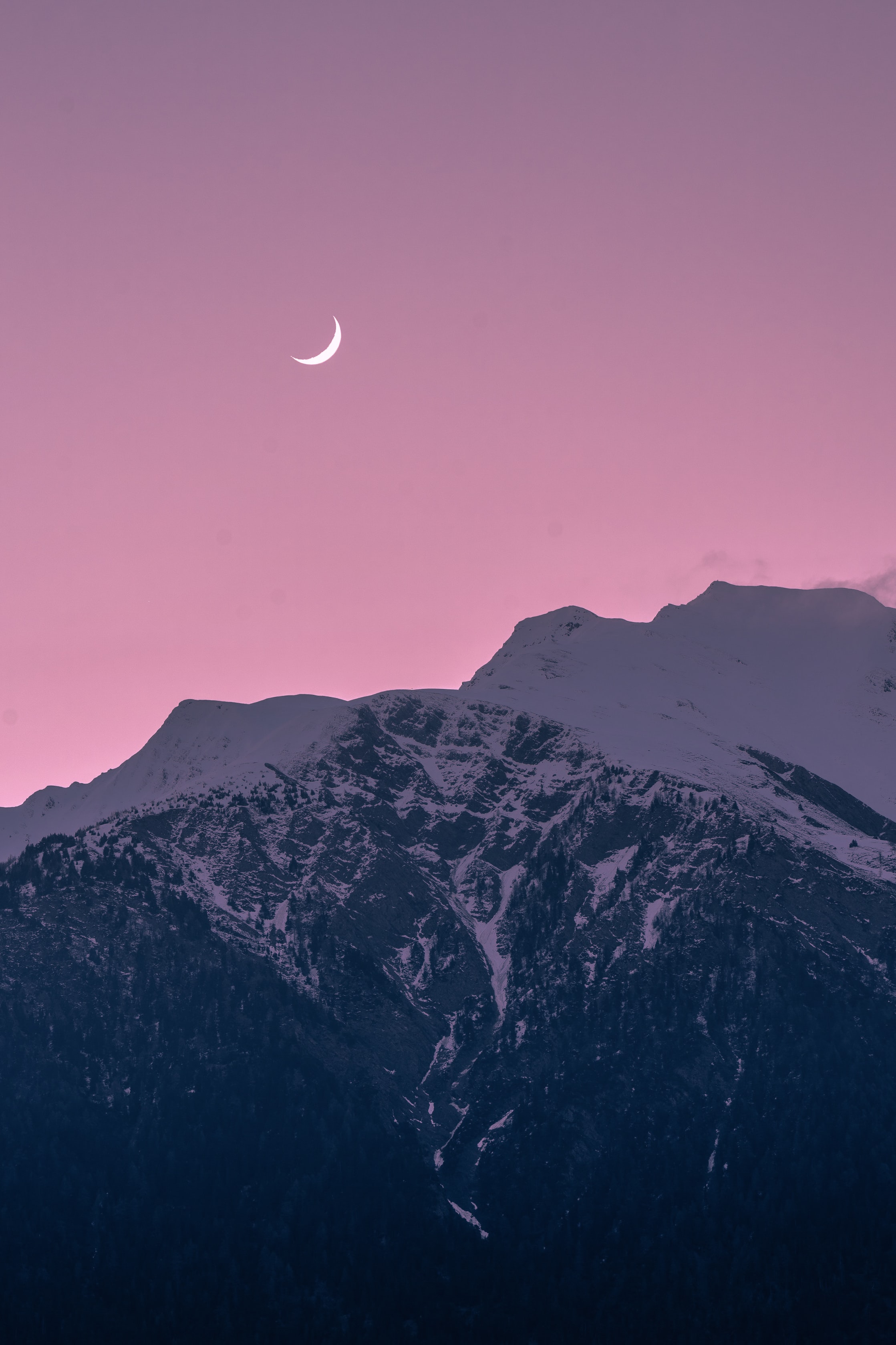 nature, mountains, moon, snow, rocks, snow covered, snowbound