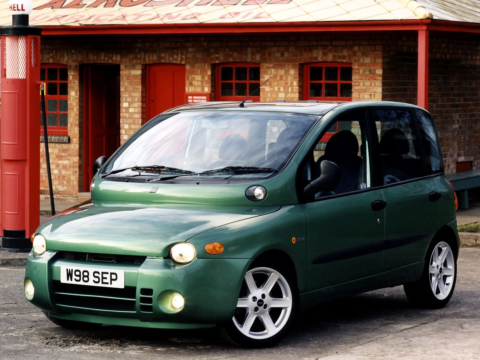 abarth, auto, fiat, cars, green, building, front view, stylish, 2000, multipla