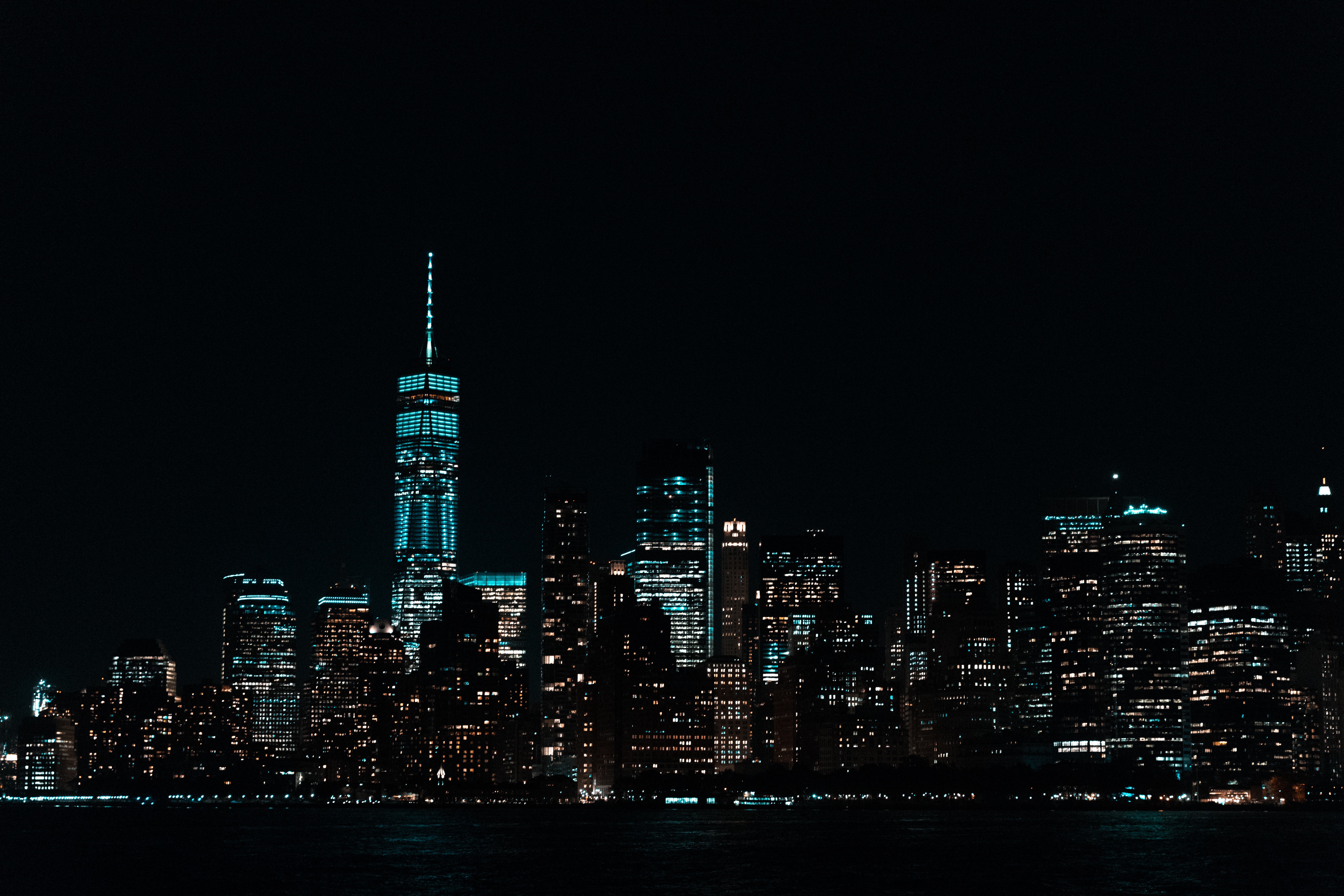cities, night, shine, light, skyscrapers, panorama HD wallpaper