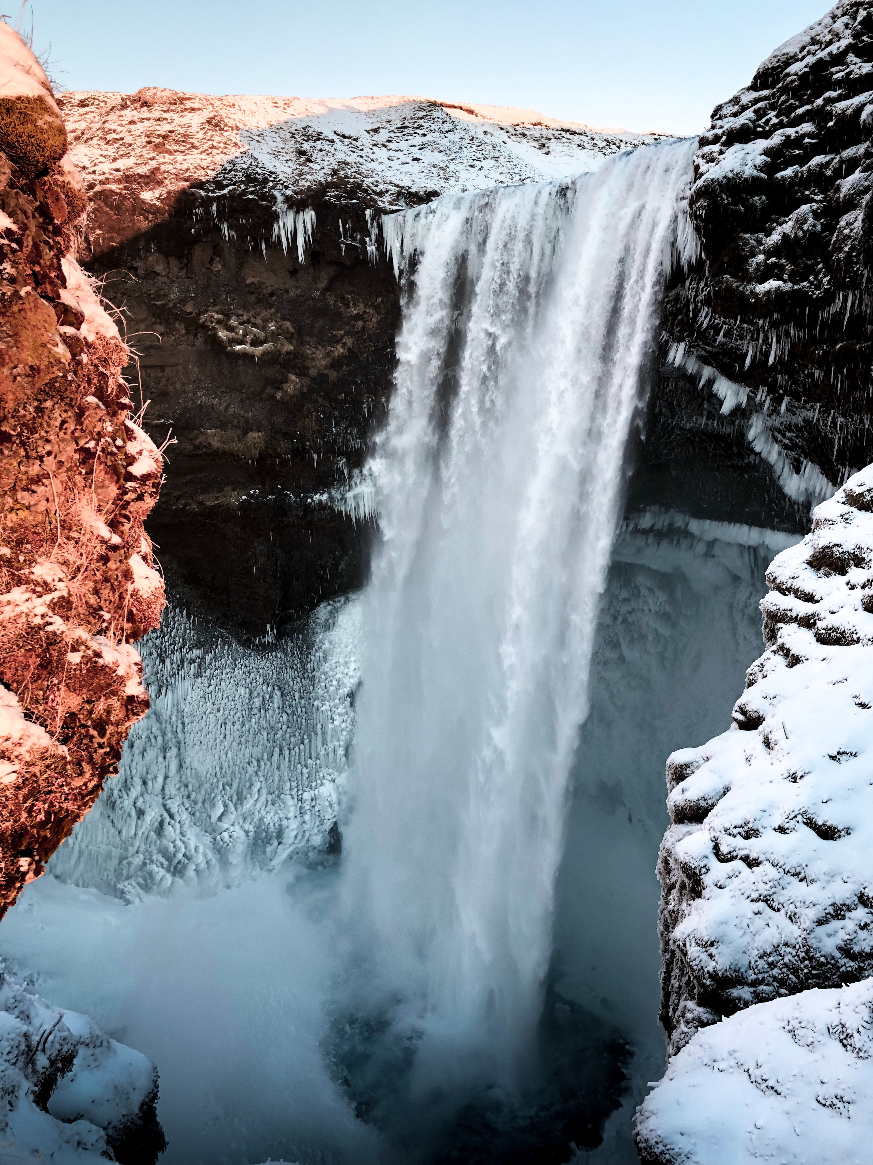 Free download wallpaper Snow, Rocks, Waterfall, Break, Precipice, Frozen, Nature, Ice on your PC desktop