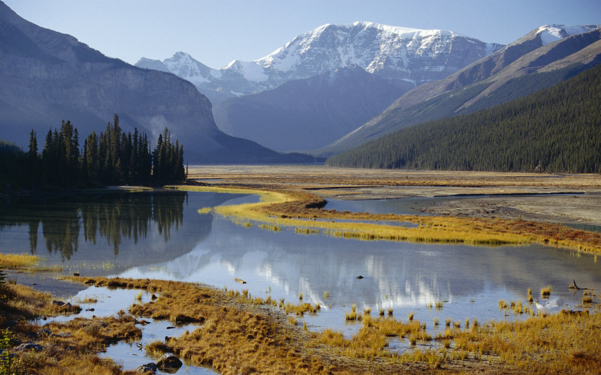 earth, mountain, alberta, canada, jasper national park, mount kitchener, river, sunrise, mountains 8K