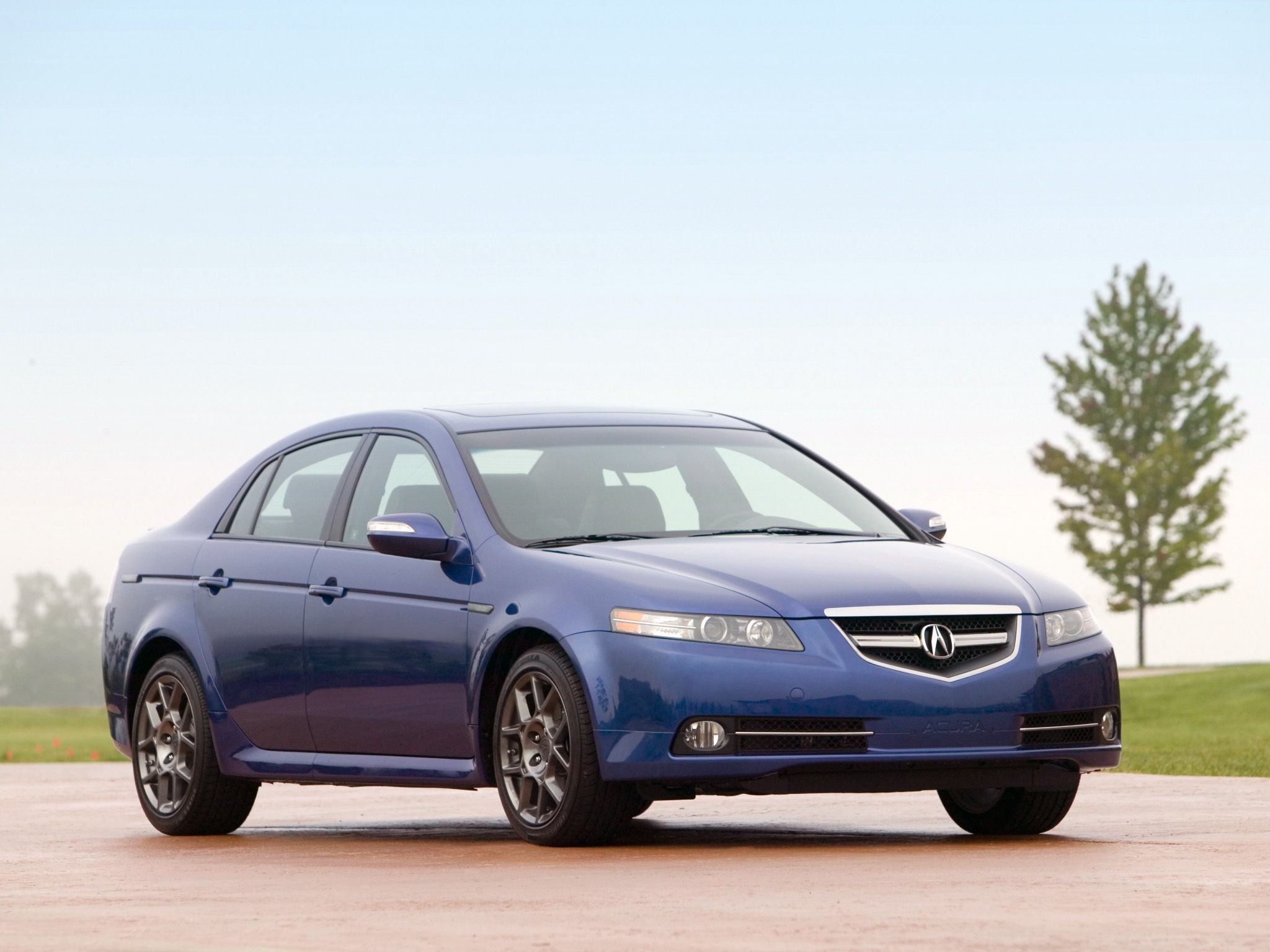 wallpapers auto, nature, grass, sky, acura, cars, blue, wood, tree, side view, style, akura, tl, 2007