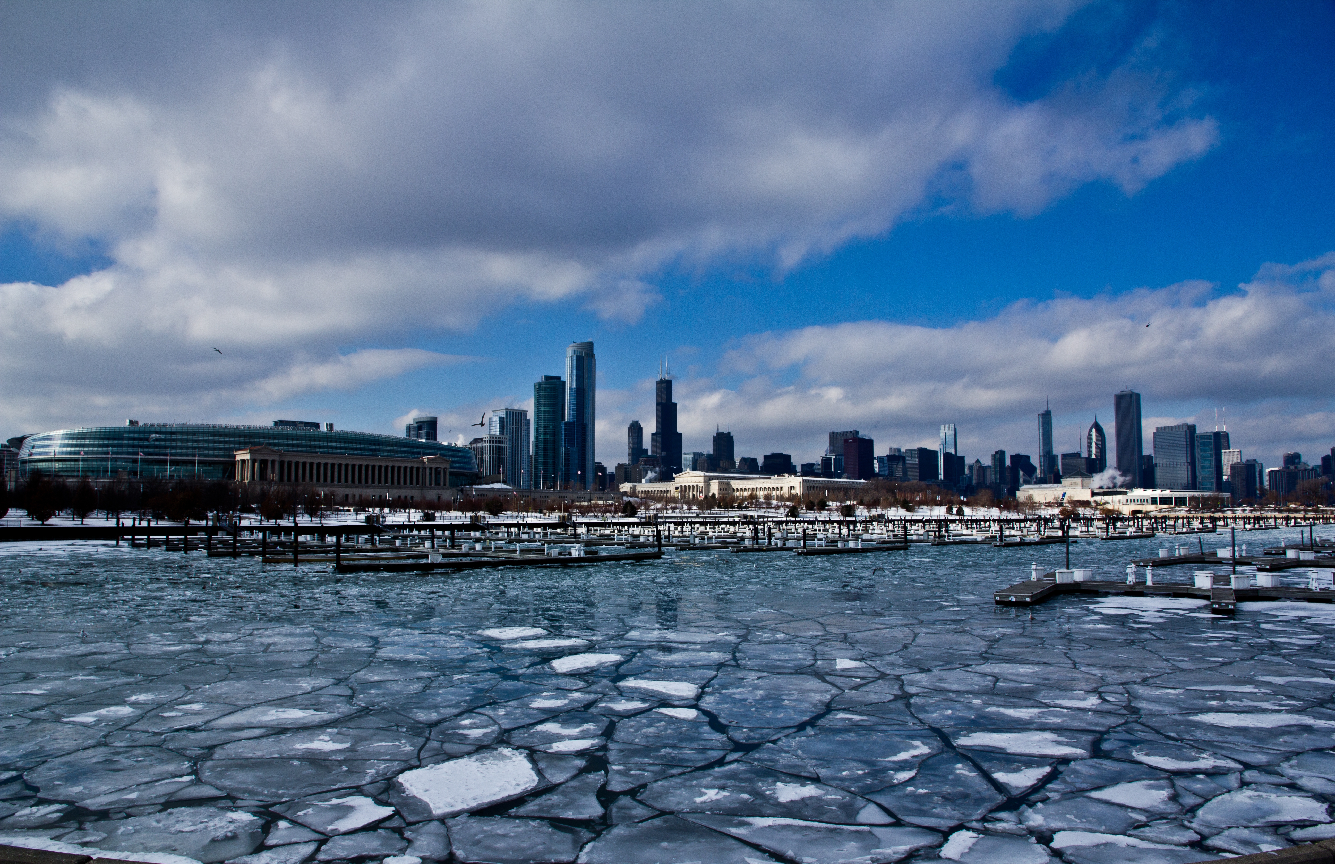 illinois, cities, winter, ice, usa, building, skyscrapers, united states, port, america, ice floes, chicago, zdnia, zleds