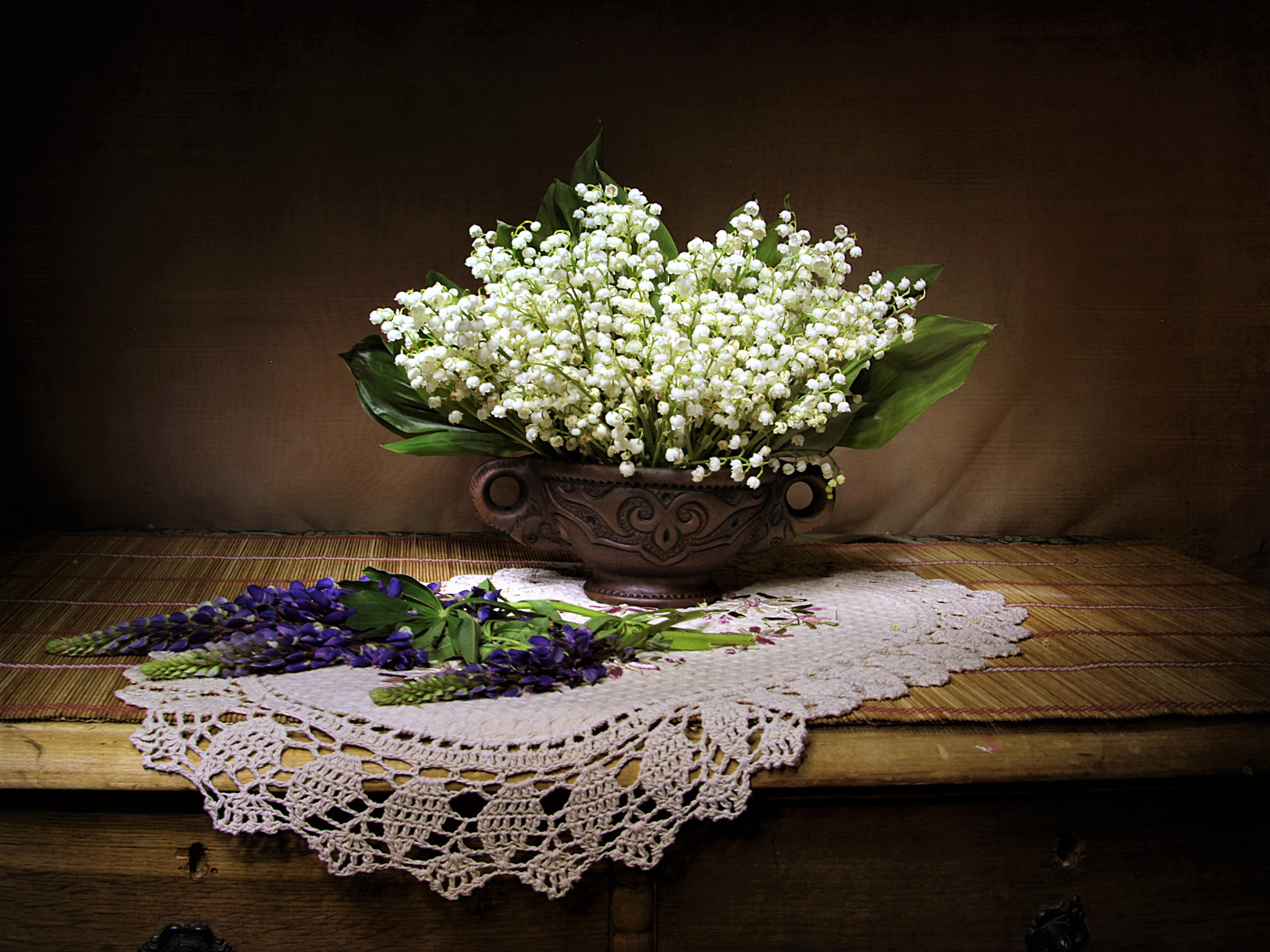 lily of the valley, photography, still life, bowl, white flower