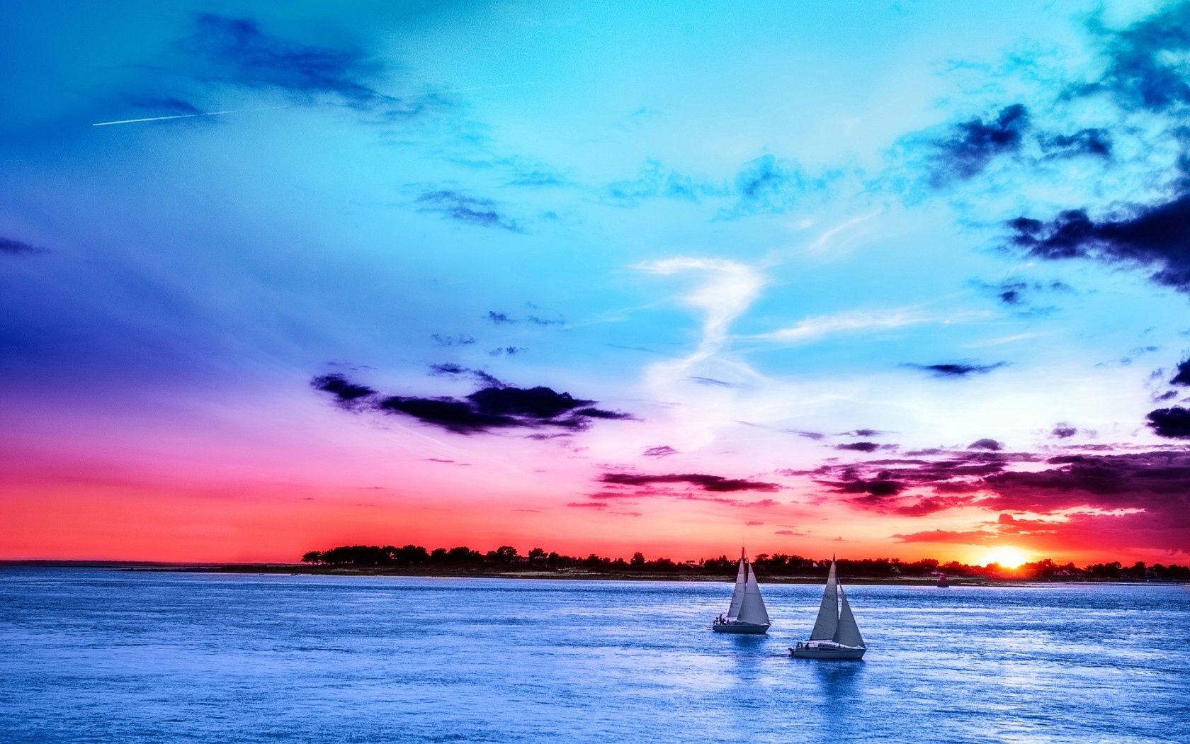 139618 Hintergrundbild herunterladen sky, natur, sunset, sea, horizont, segelboote - Bildschirmschoner und Bilder kostenlos
