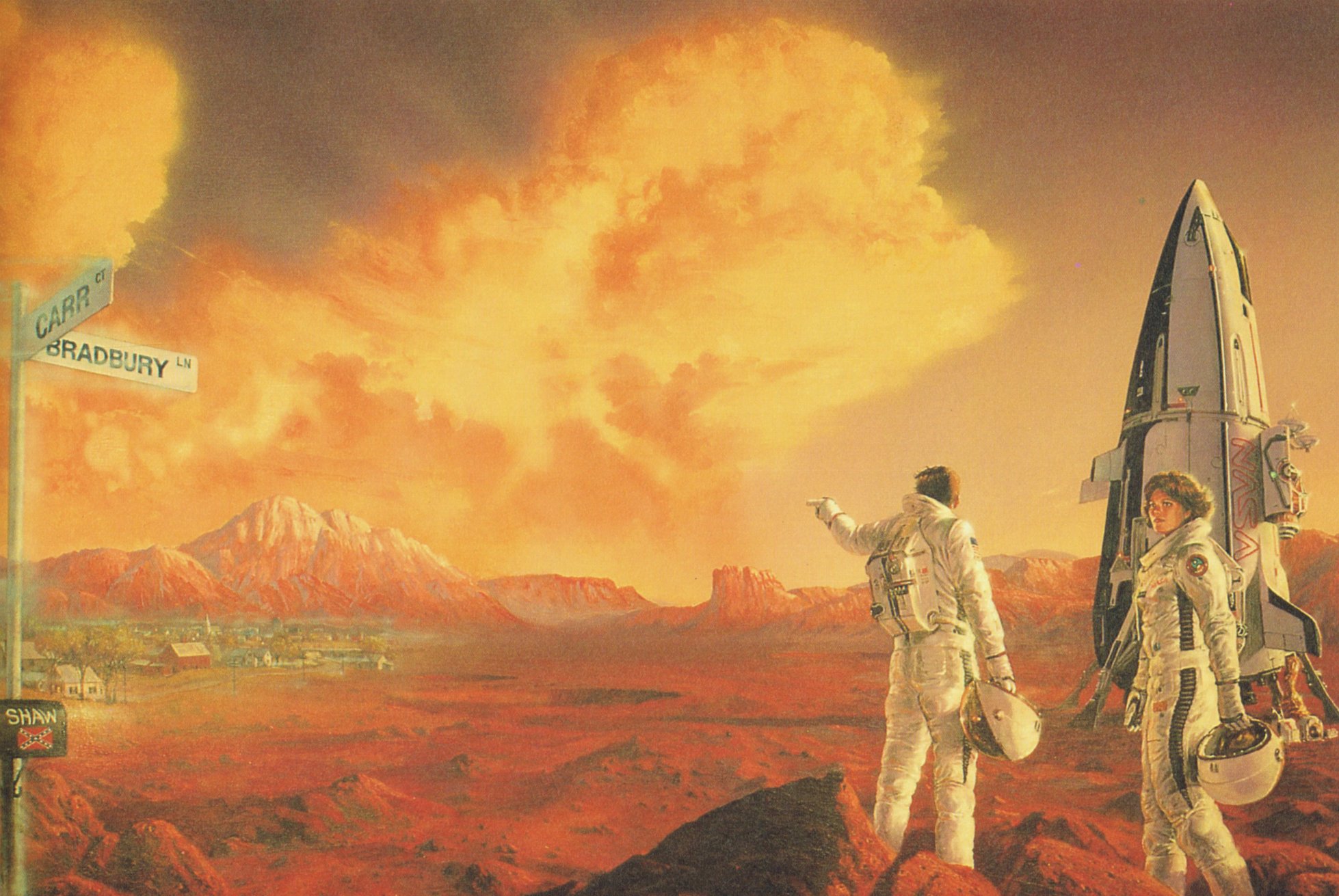 Особенно мне нравится рассказы про марс фантаста. Марсианские хроники Брэдбери иллюстрации. Марсианских Хроник Рэя Брэдбери.