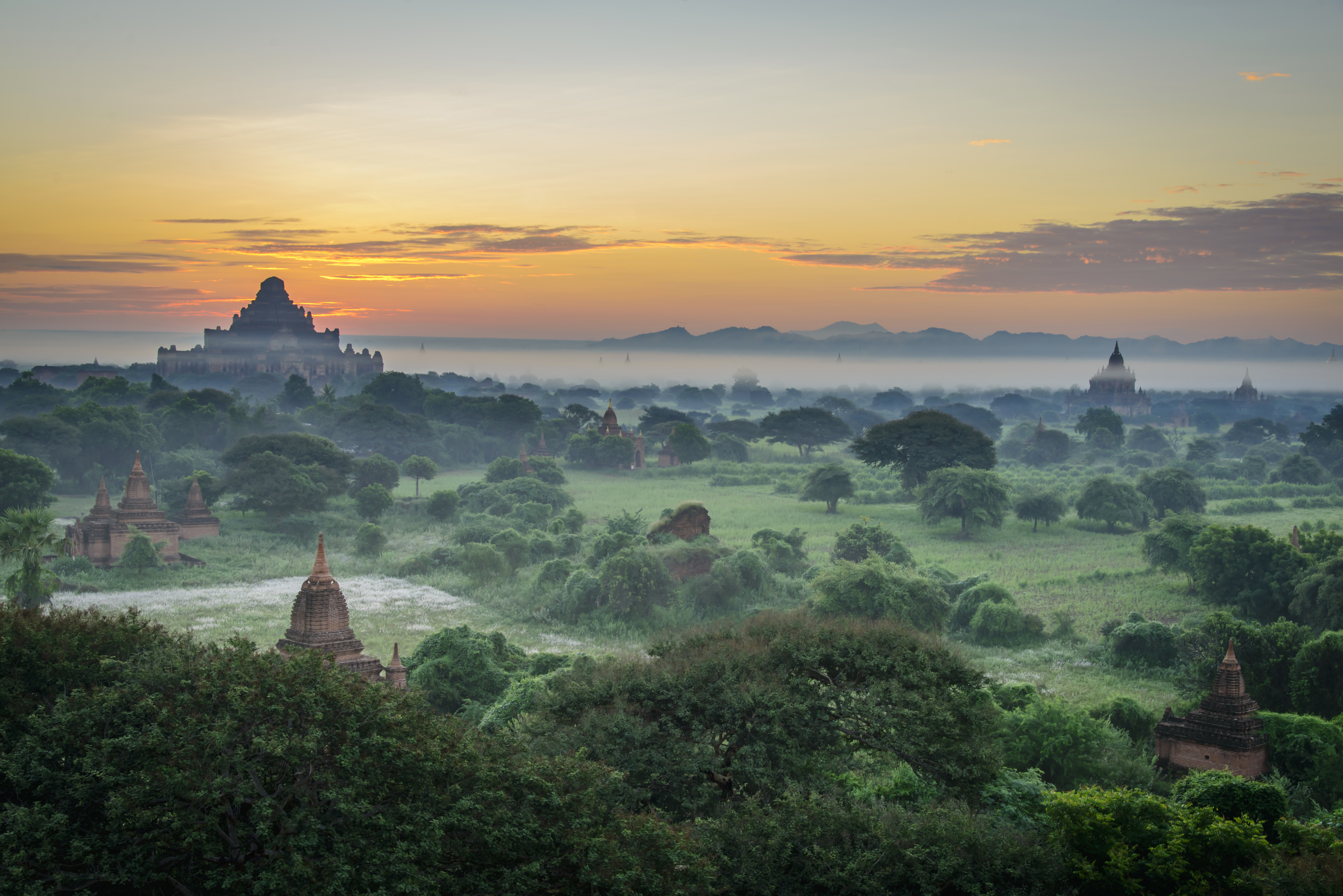 religious, temple, fog, landscape, myanmar, temples
