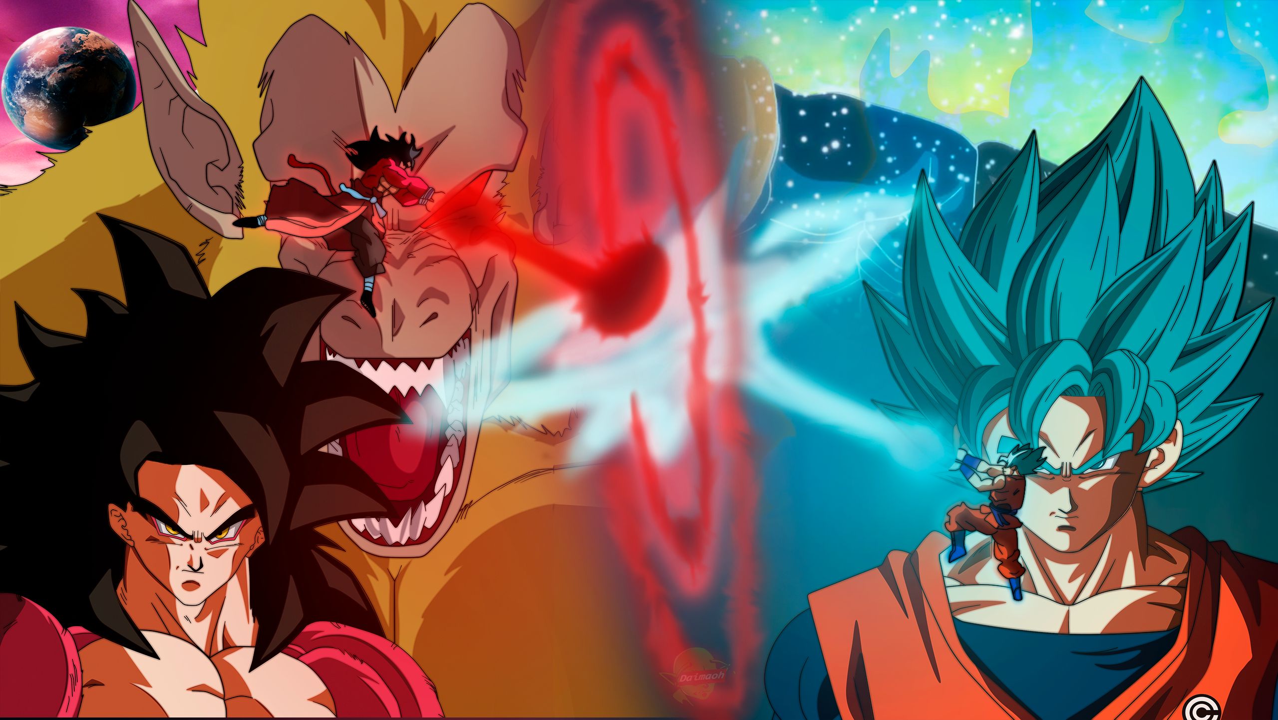 anime, super dragon ball heroes, cunber (dragon ball), goku, super saiyan 4, super saiyan blue, vegito (dragon ball) HD wallpaper
