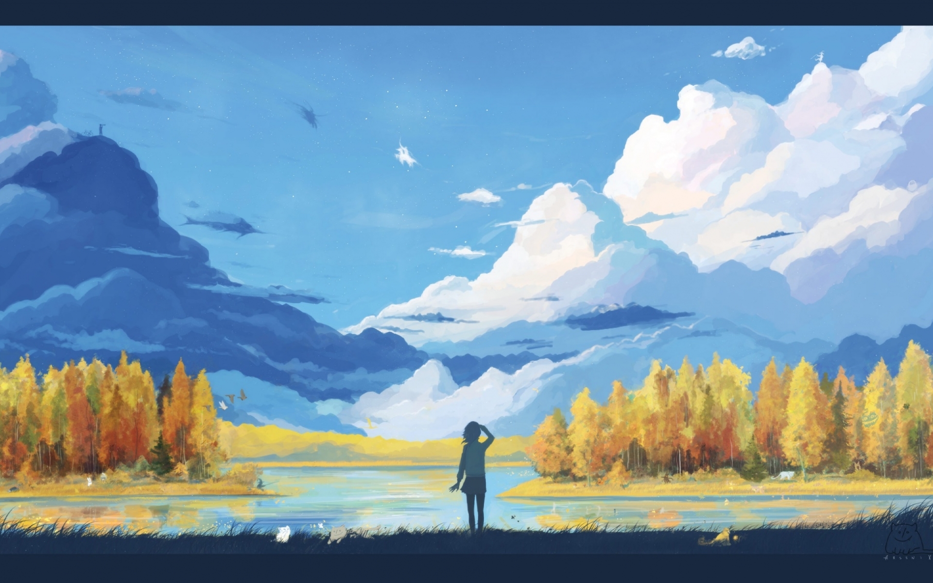 Download mobile wallpaper Sky, Landscape, Mountains, Art for free.