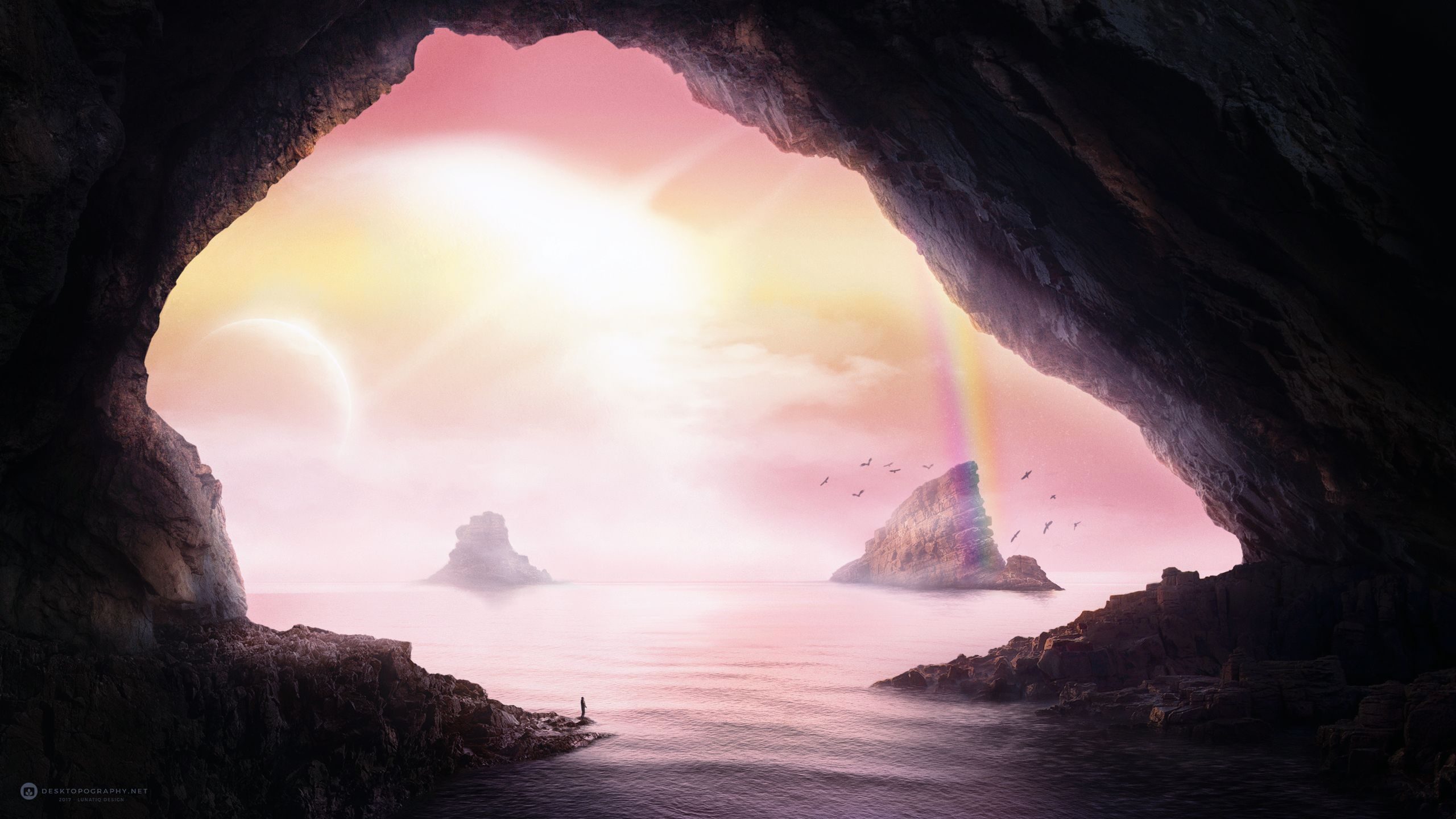 Download mobile wallpaper Water, Rainbow, Sunrise, Sci Fi, Artistic, Desktopography for free.