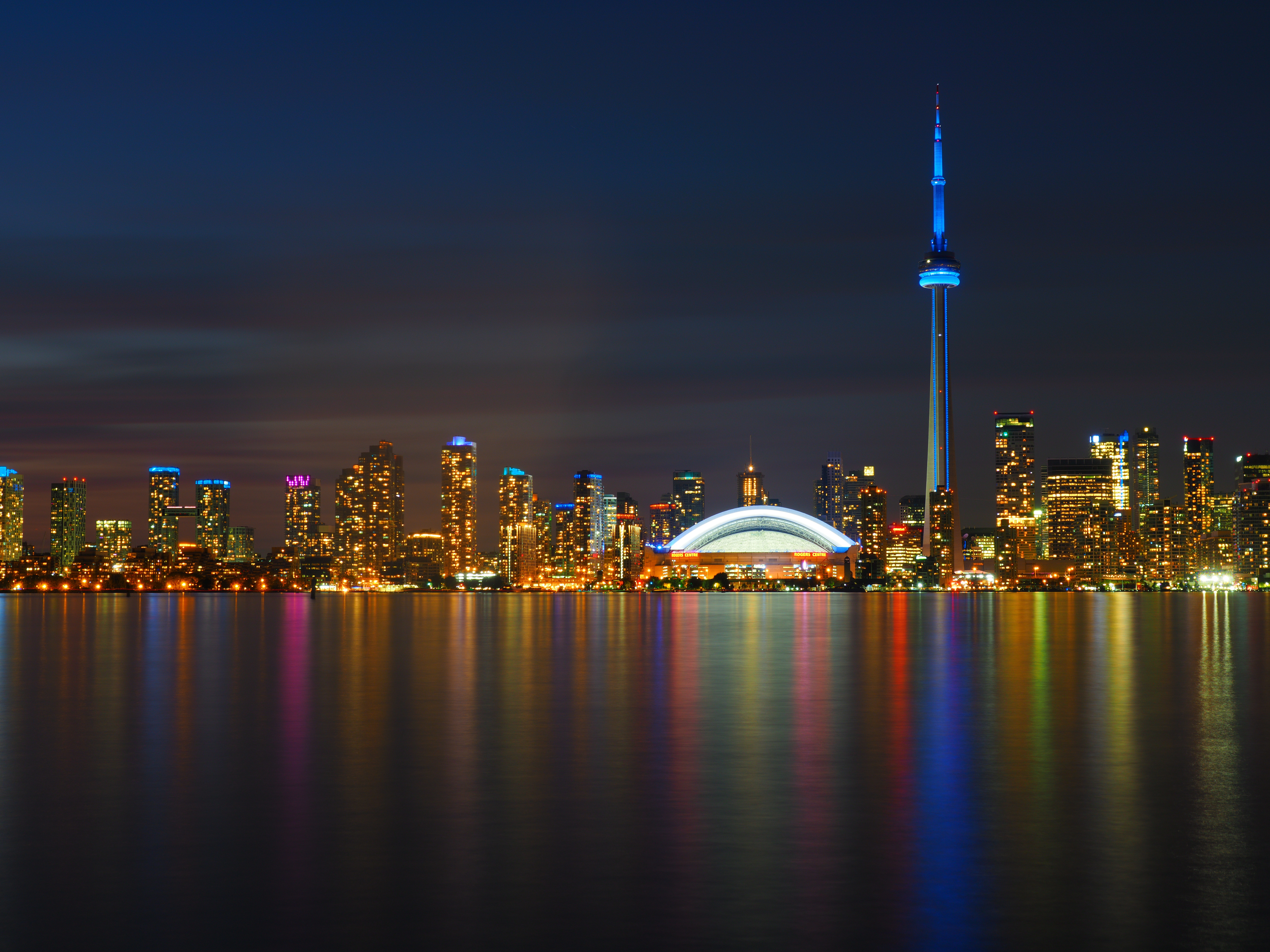 Download mobile wallpaper Panorama, Skyscrapers, Cities, Night, Toronto for free.
