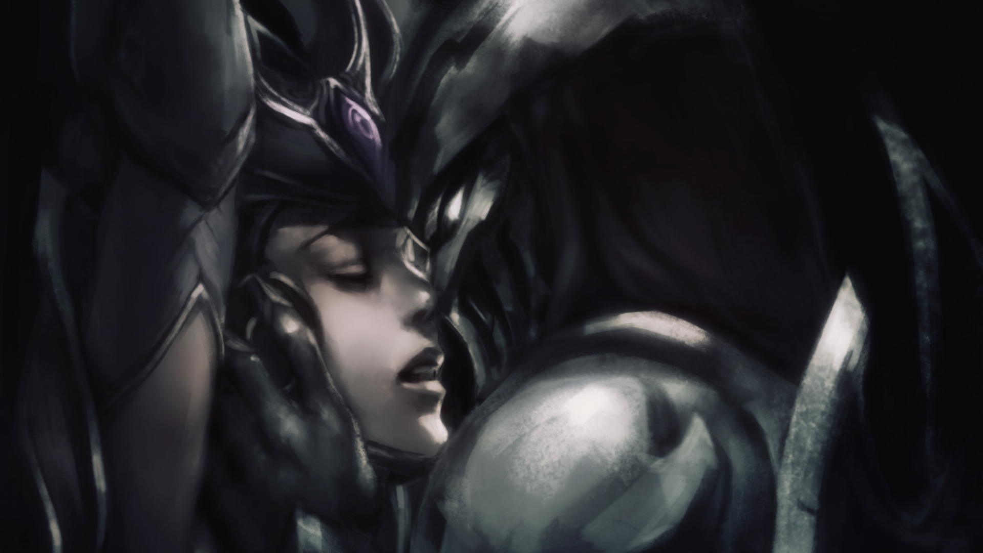 video game, league of legends, monochrome, syndra (league of legends), zed (league of legends)