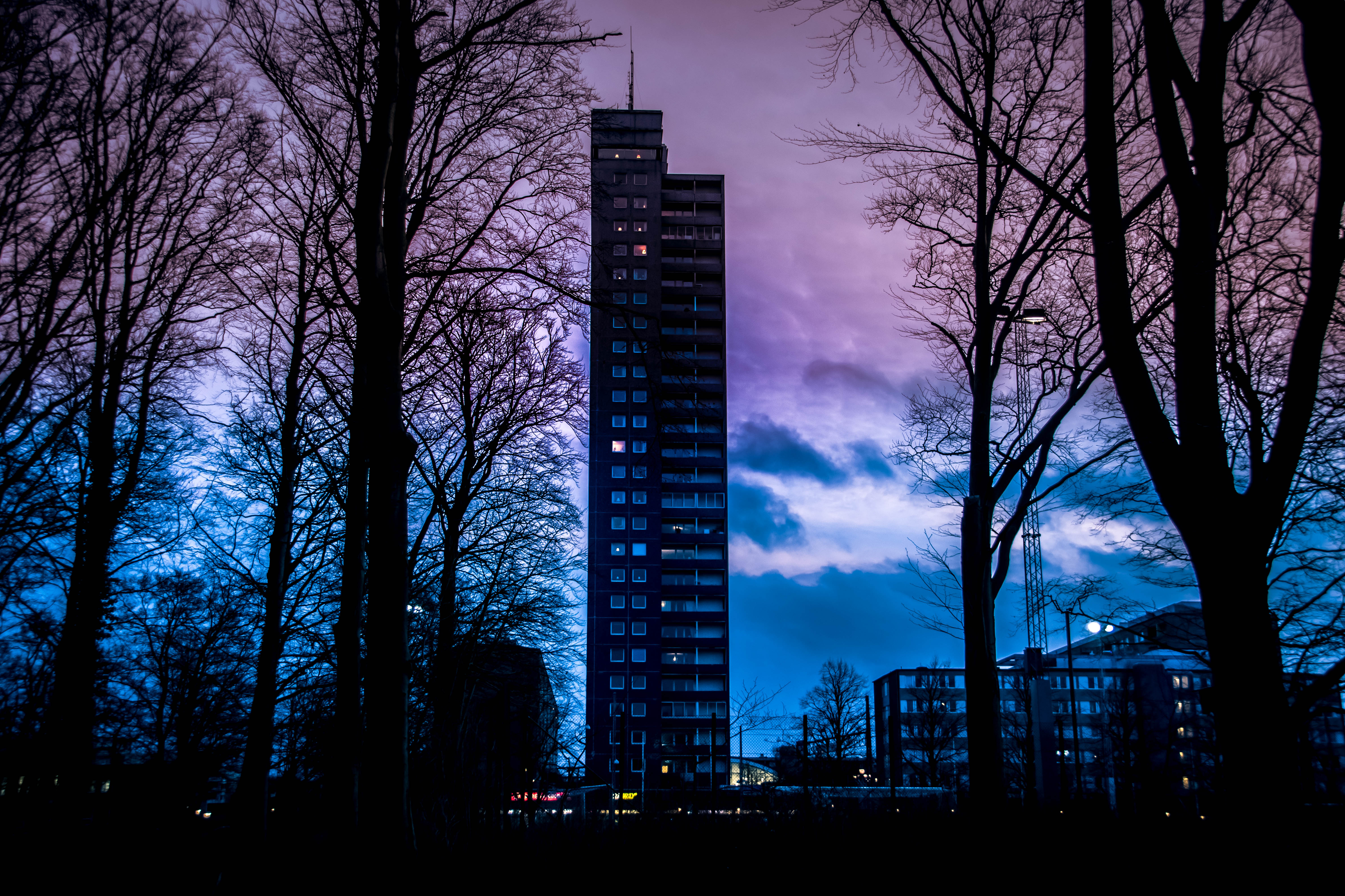 clouds, cities, sunset, building, sweden phone wallpaper