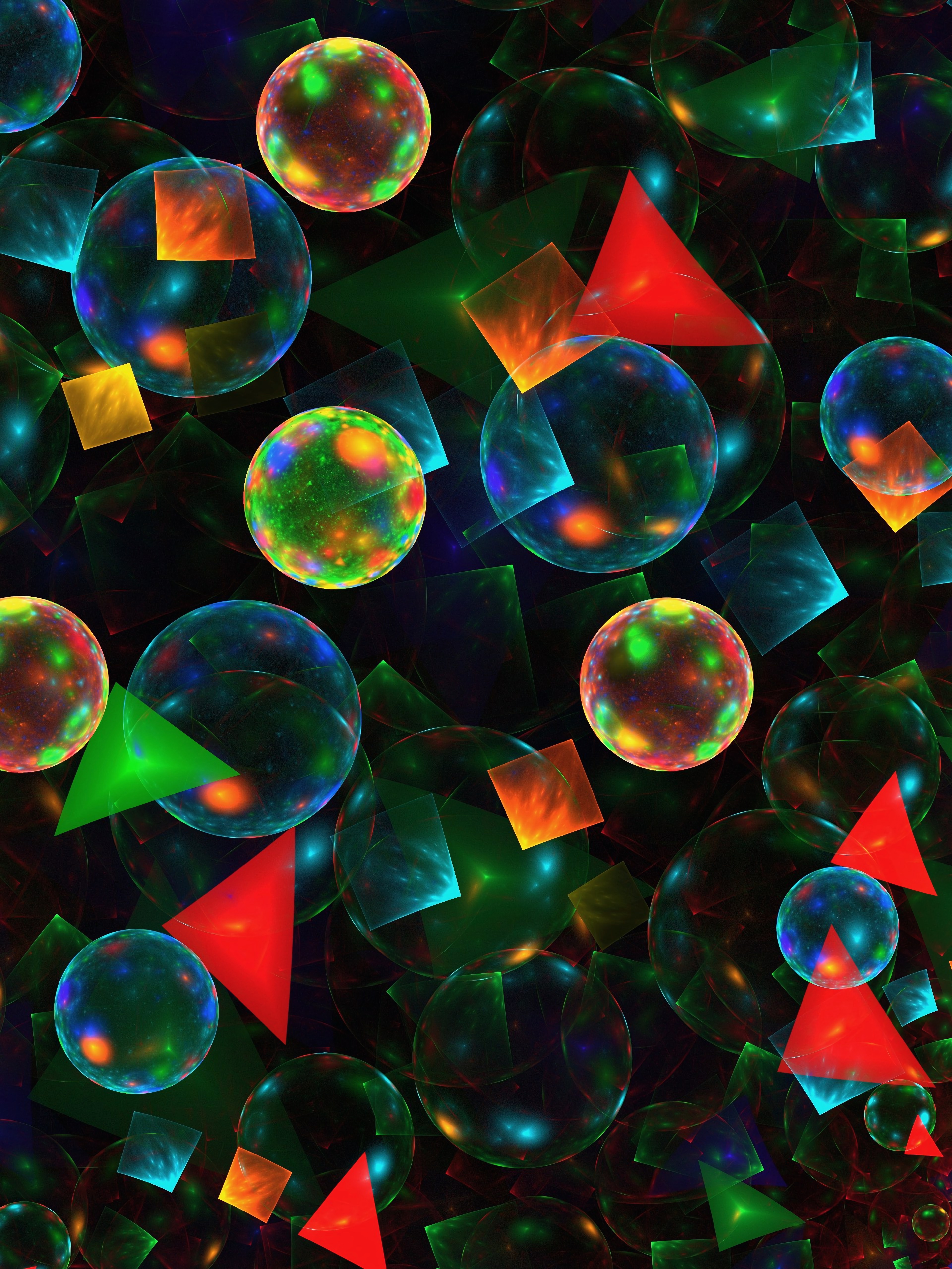balls, form, triangles, abstract, multicolored, motley