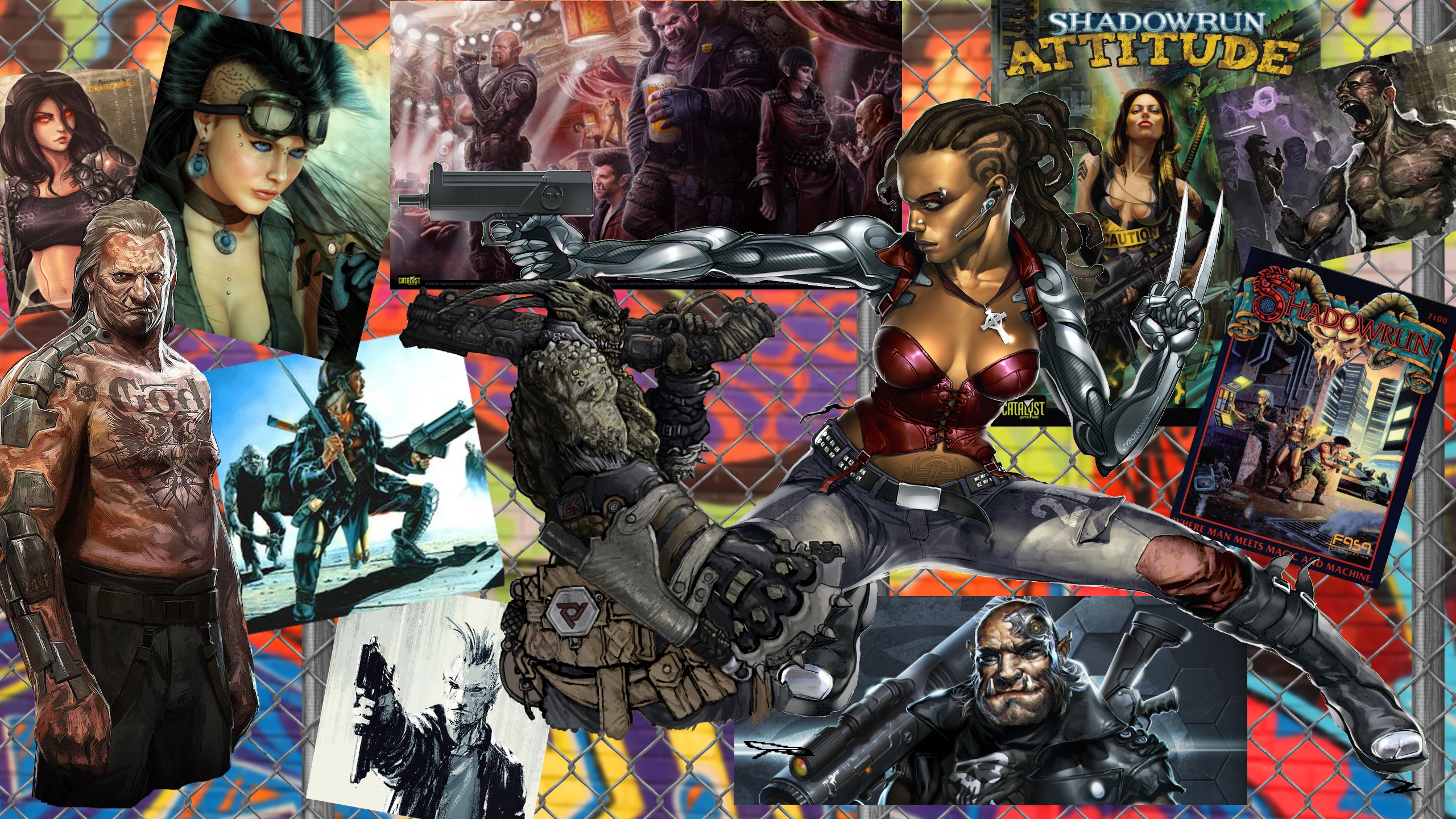 sci fi, cyberpunk, collage, gun, orc, troll Full HD