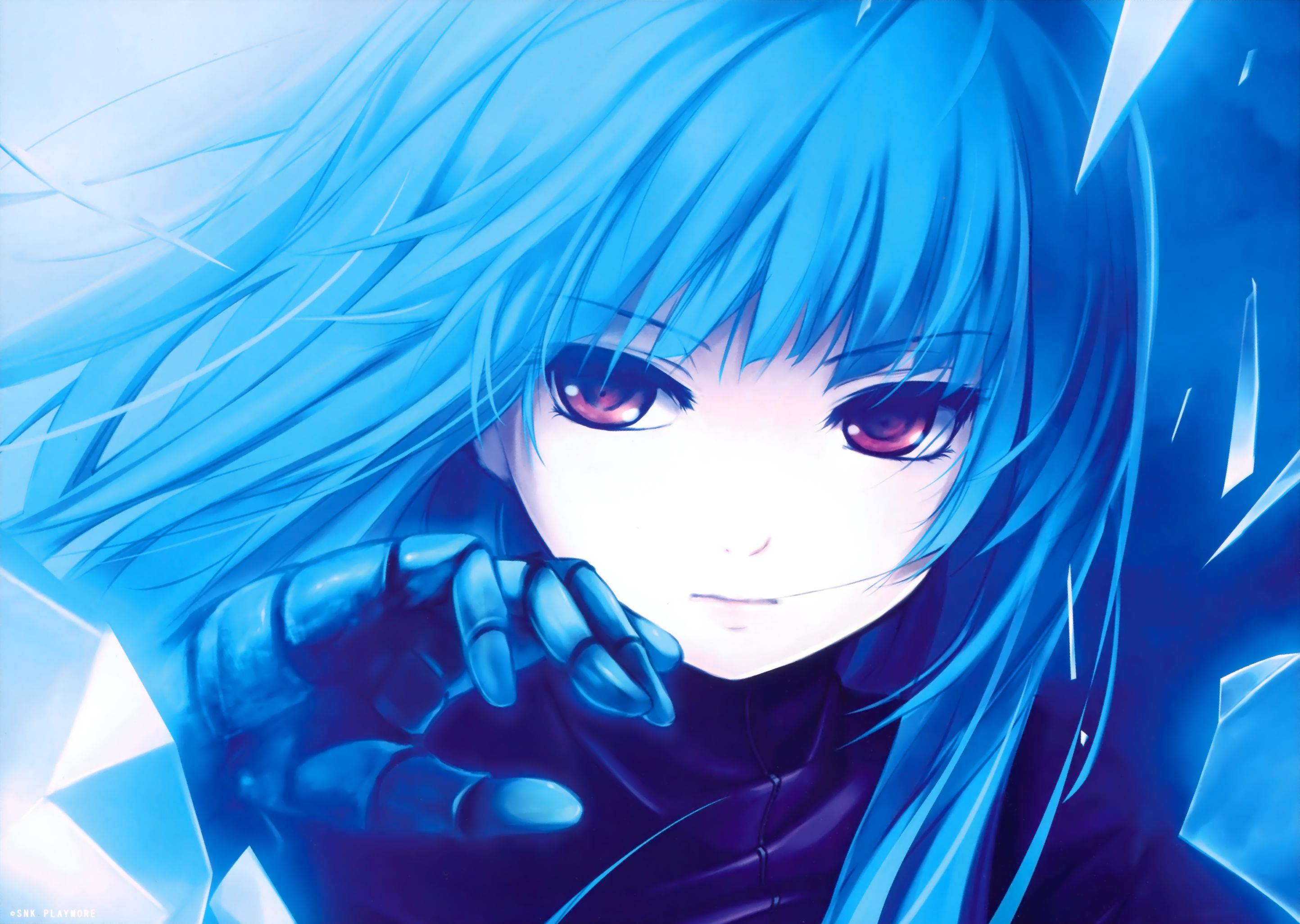 video game, king of fighters, blue hair, kula diamond, long hair, red eyes 4K for PC