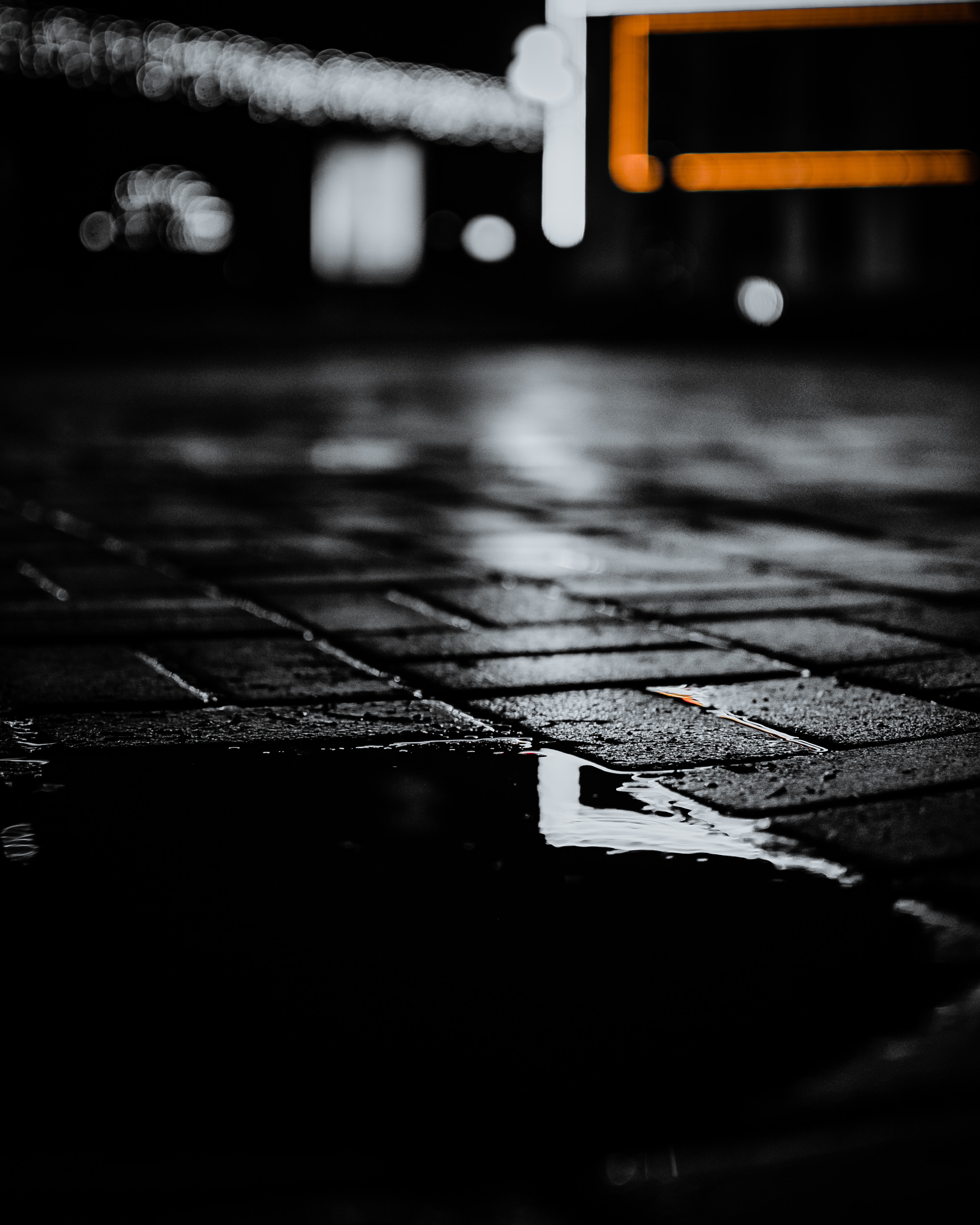 dark, sidewalk, night, miscellanea, miscellaneous, wet, puddle 1080p