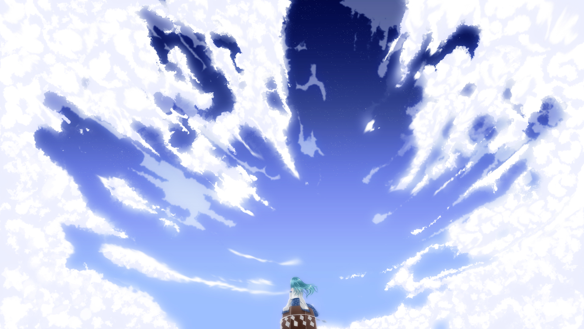 anime, touhou, blue, cloud, sanae kochiya, shrine maiden, sky