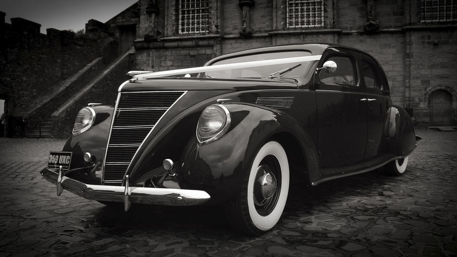 lincoln, vehicles, 1937 lincoln zephyr, black & white, gangster QHD