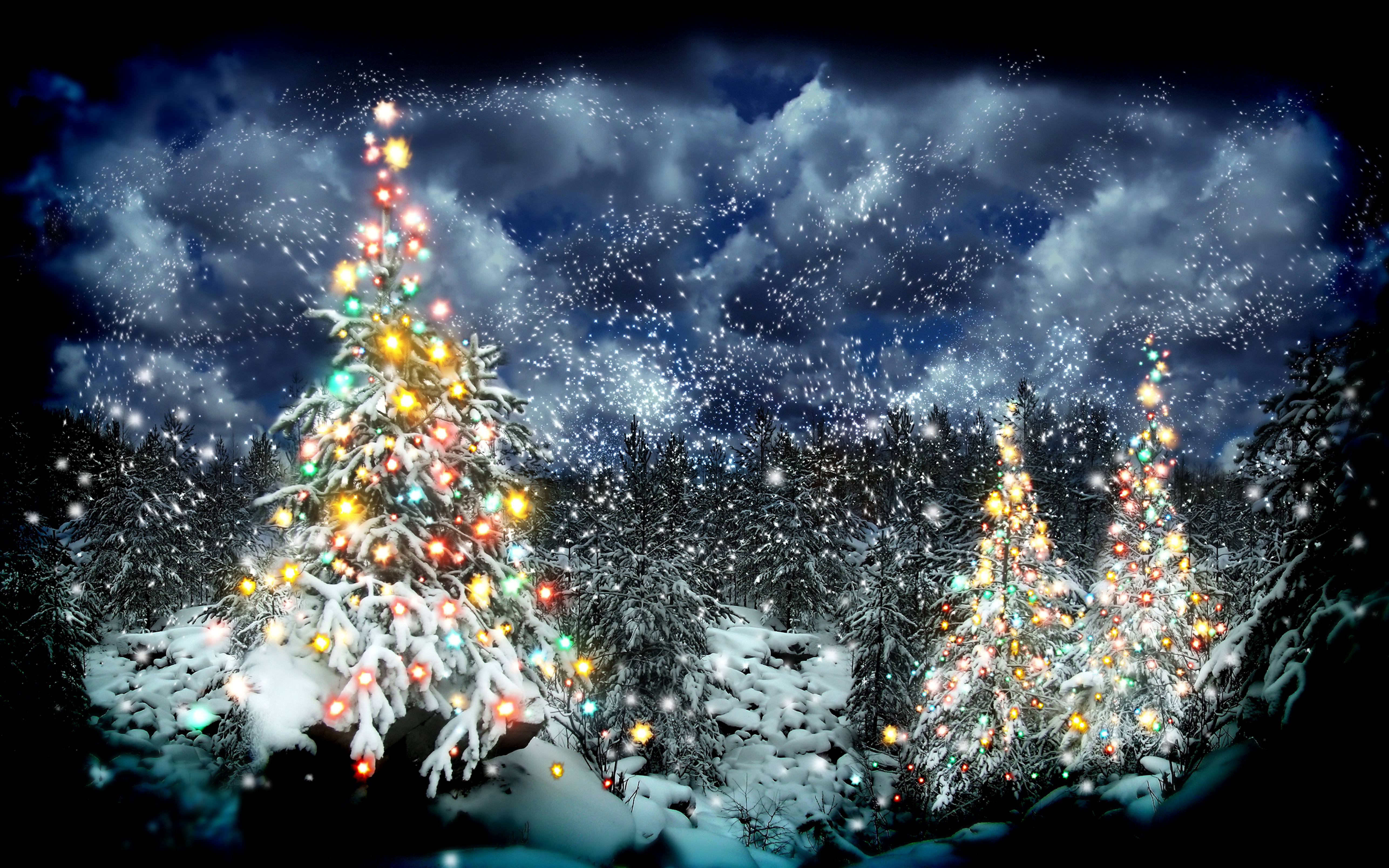 783322 descargar fondo de pantalla día festivo, navidad, árbol de navidad, decoración, bosque, luz, nieve, estrella, árbol: protectores de pantalla e imágenes gratis