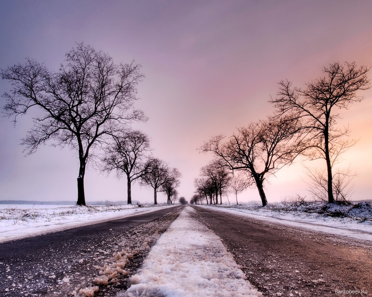 Download mobile wallpaper Roads, Snow, Winter, Landscape, Trees for free.