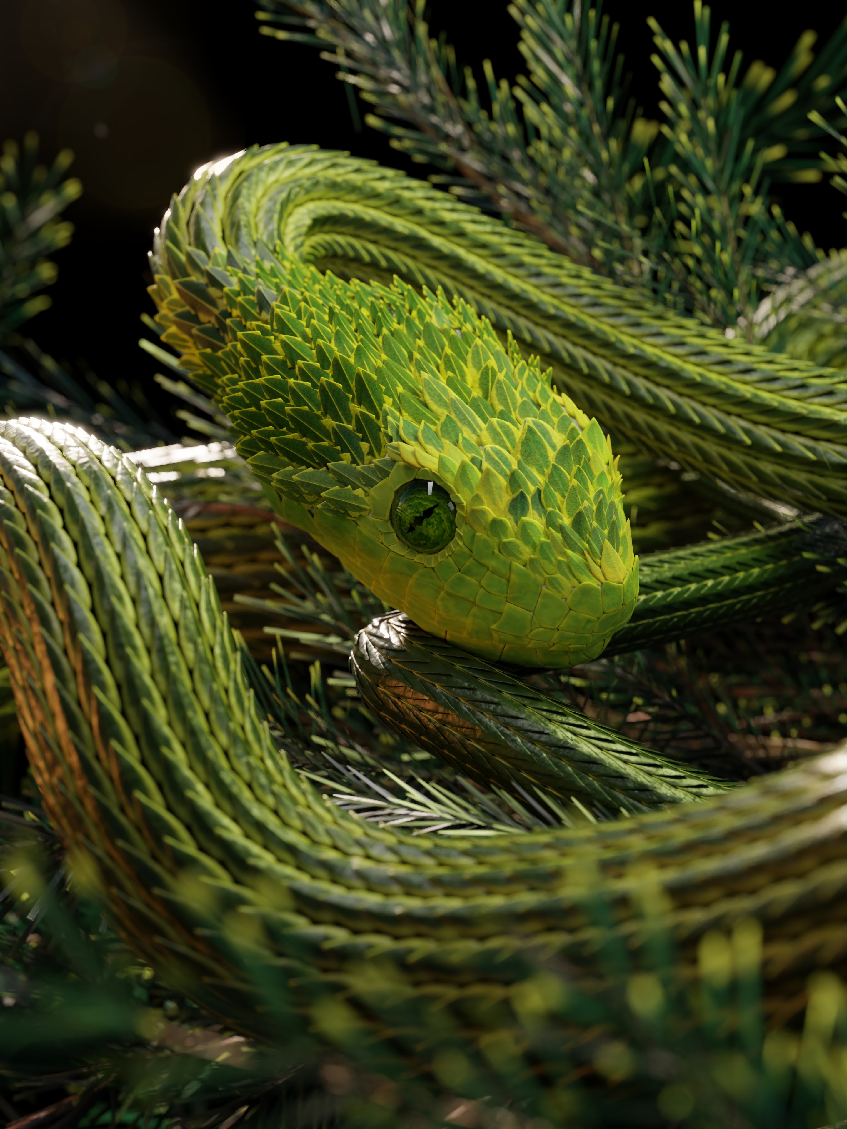 3d, snake, green, reptile, scales, scale