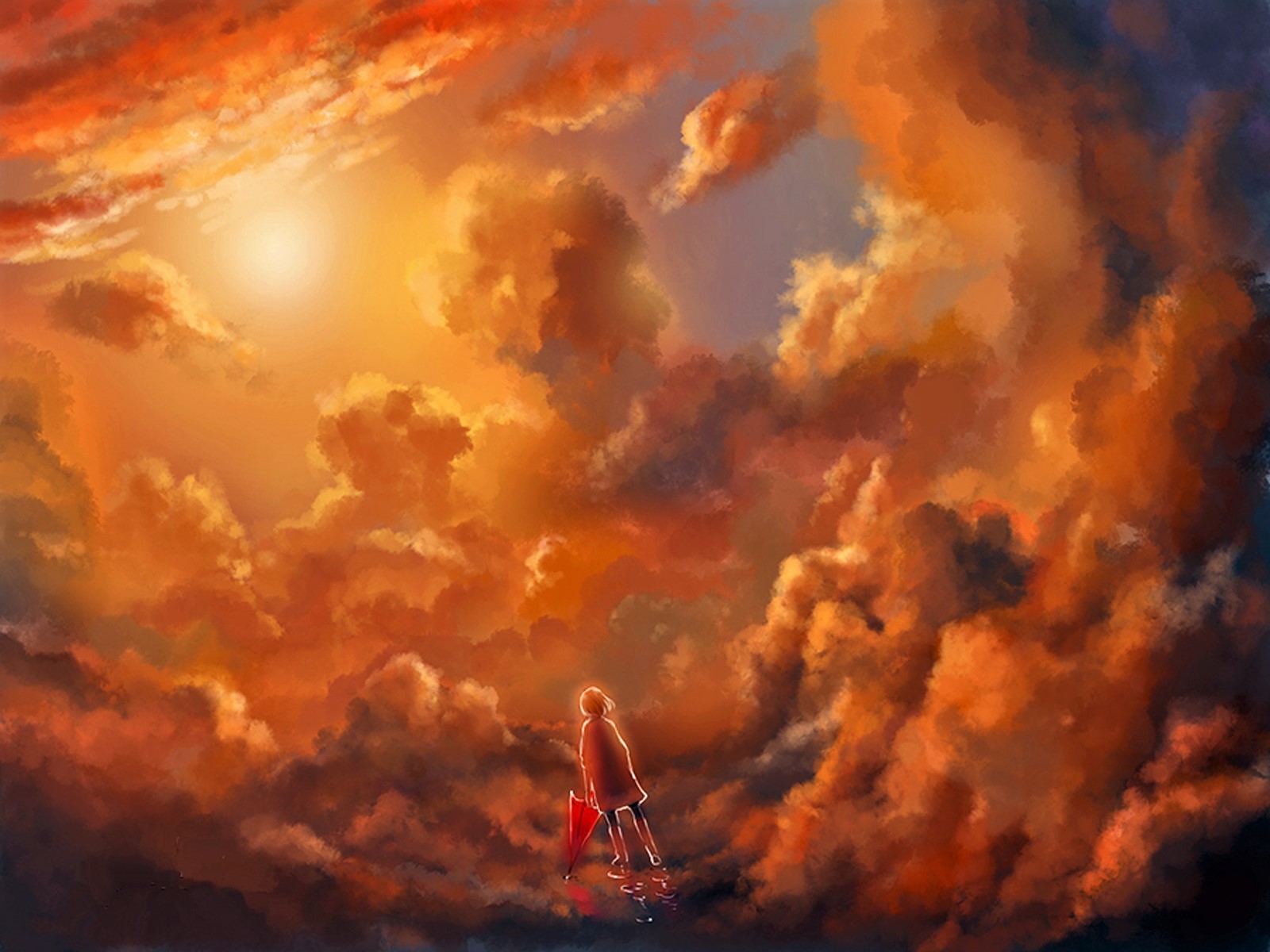 Download mobile wallpaper Fantasy, Sunset, Artistic, Cloud, Little Girl for free.
