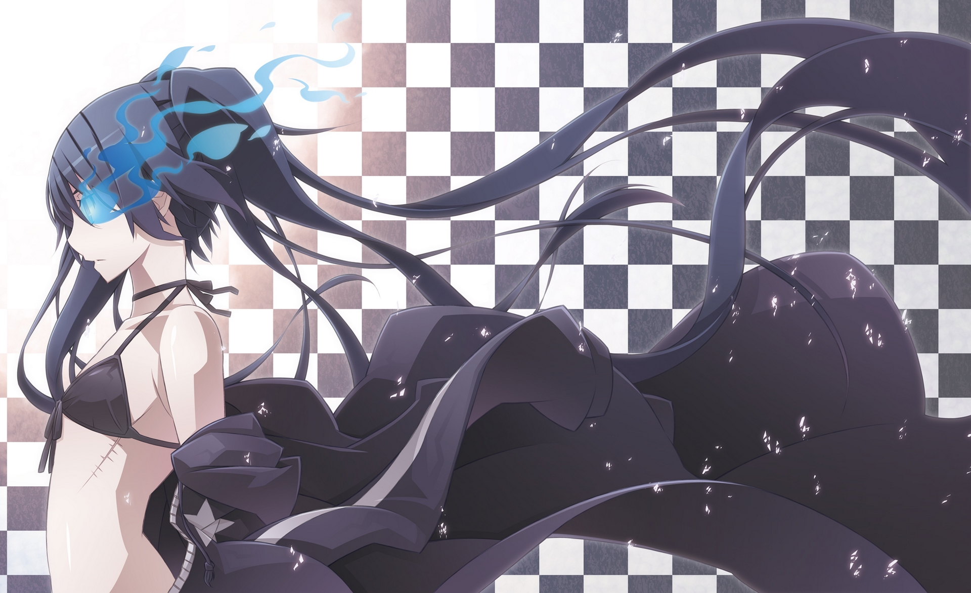 Download mobile wallpaper Black Rock Shooter, Twintails, Blue Eyes, Black Hair, Anime for free.