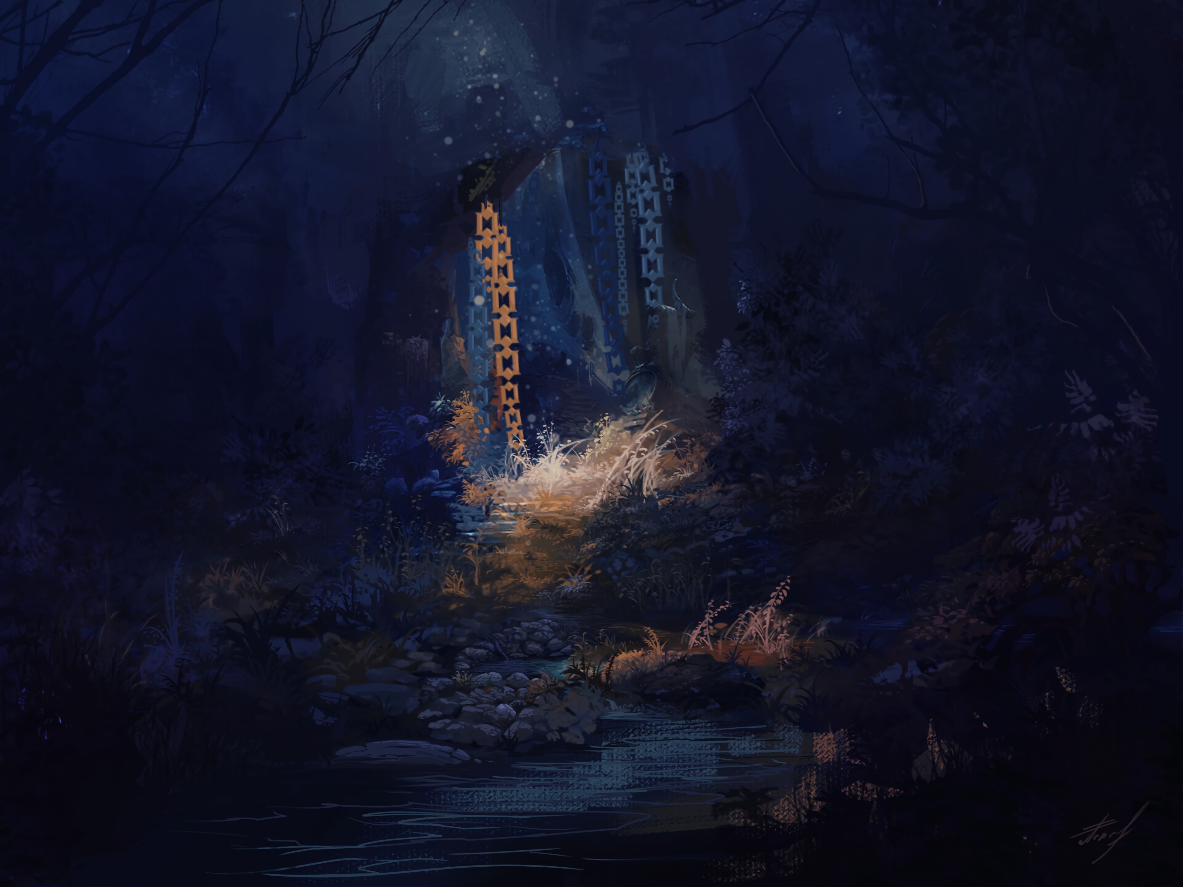 Лес ночью арт