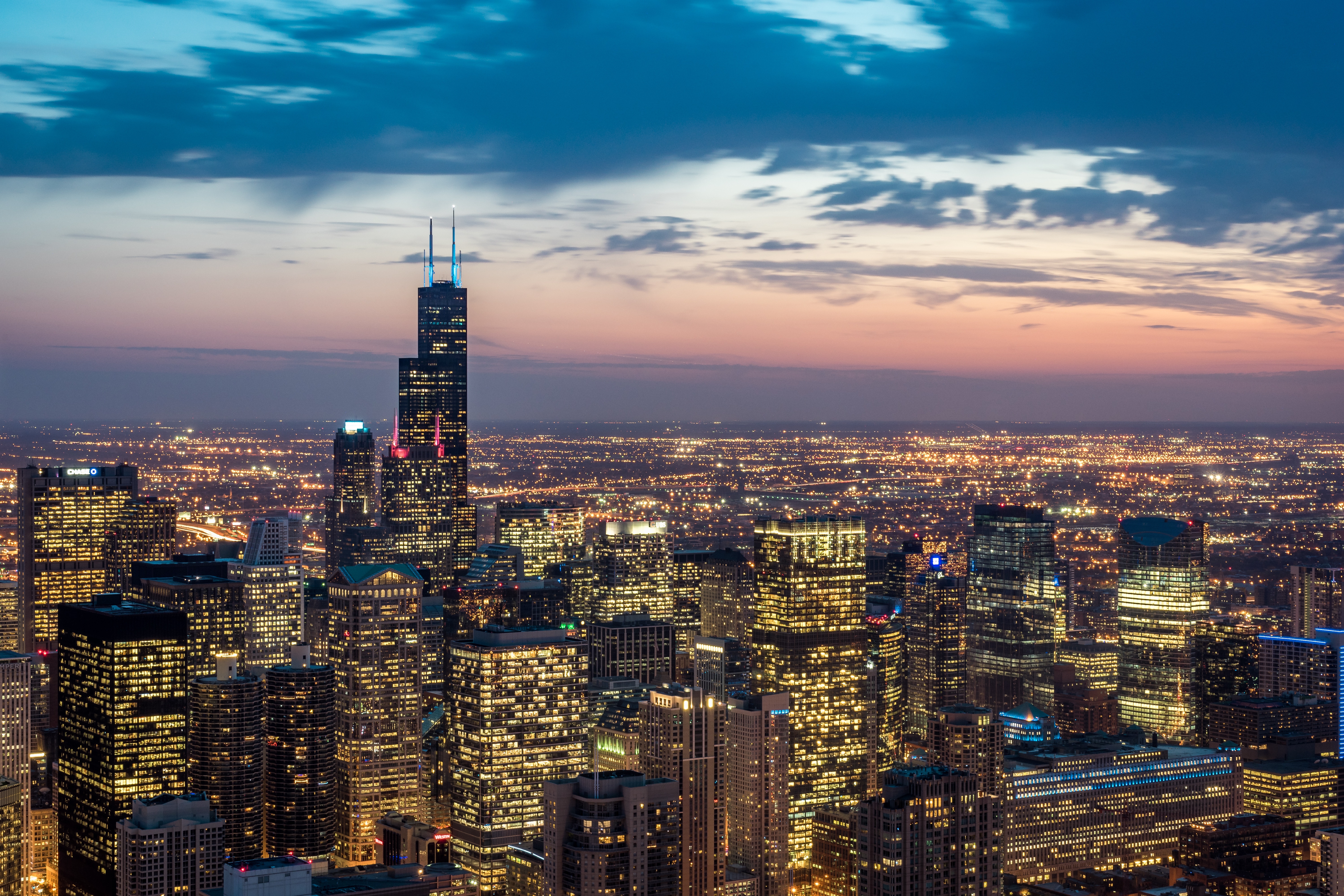 PCデスクトップに都市, ナイト, 米国, 高 層 ビル, シカゴ, 高層ビル画像を無料でダウンロード