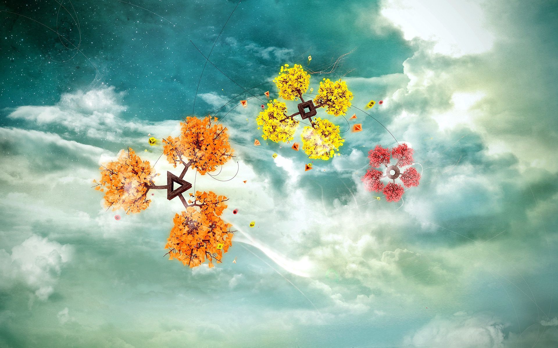 免费下载抽象, 花卉, 天空, 云, 分支, 航班, 飞行手机壁纸。