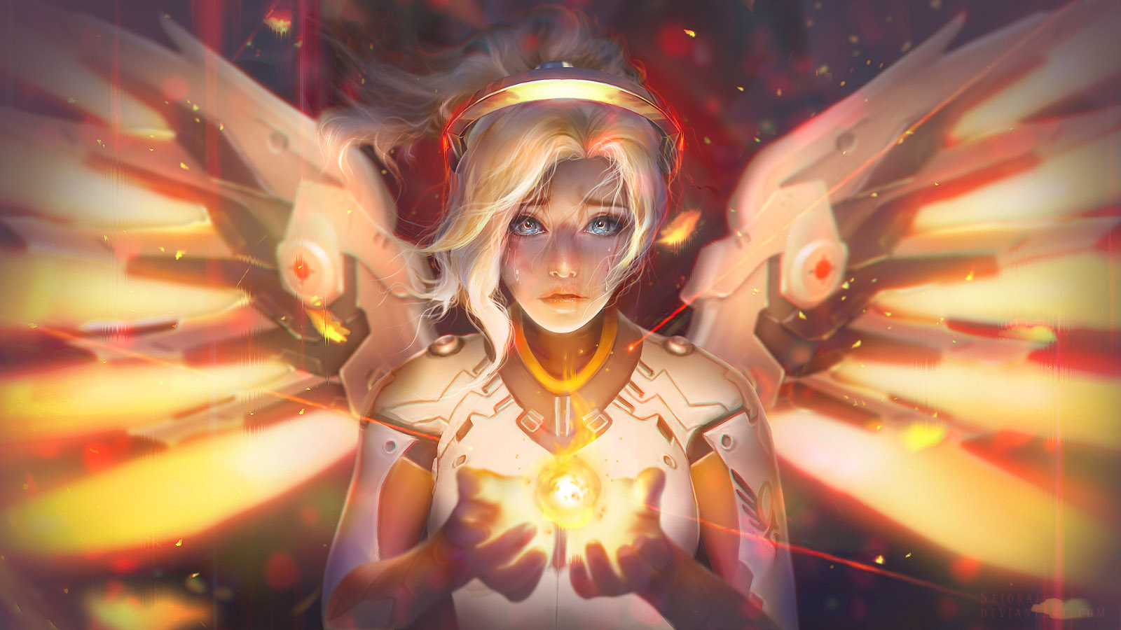 mercy (overwatch), wings, video game, overwatch, angel, blonde, orb