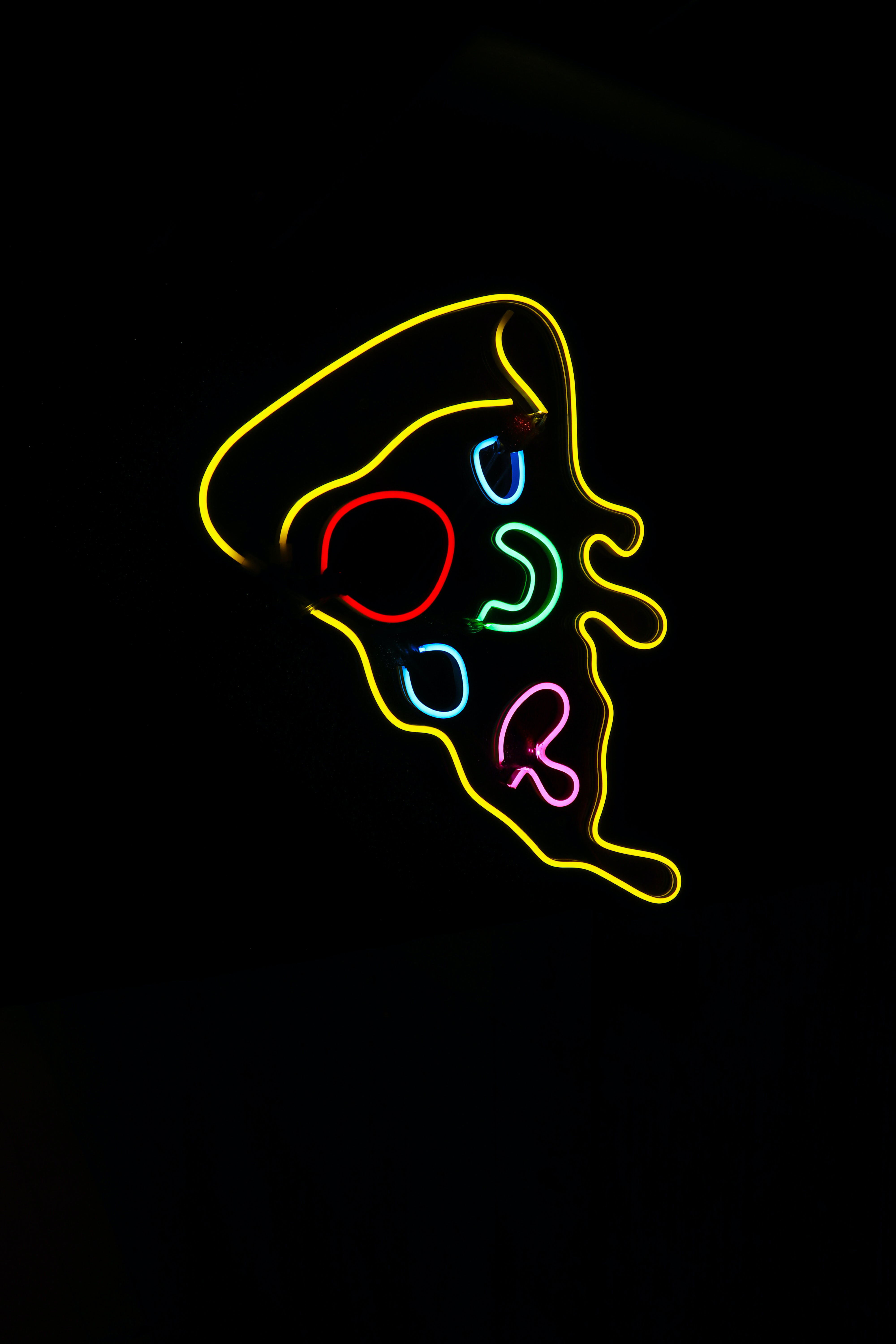 neon, black, pizza, shine, light, sign, signboard, slice, morsel phone wallpaper