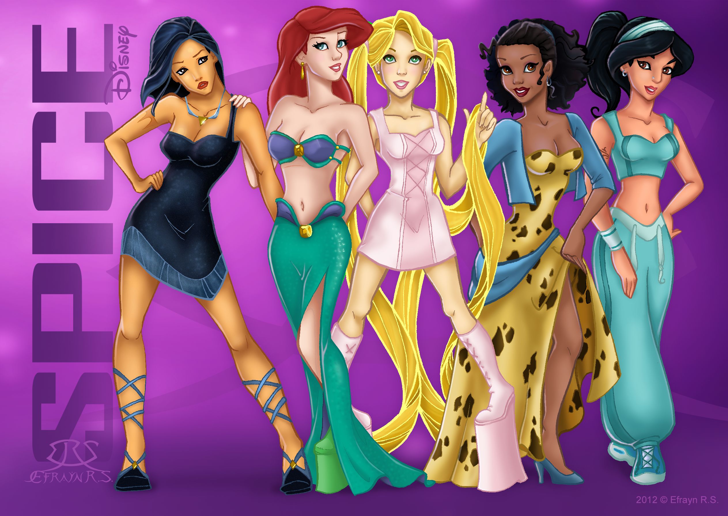 Horizontal Wallpaper movie, crossover, ariel (the little mermaid), pocahontas, princess jasmine, rapunzel, tiana (the princess and the frog)