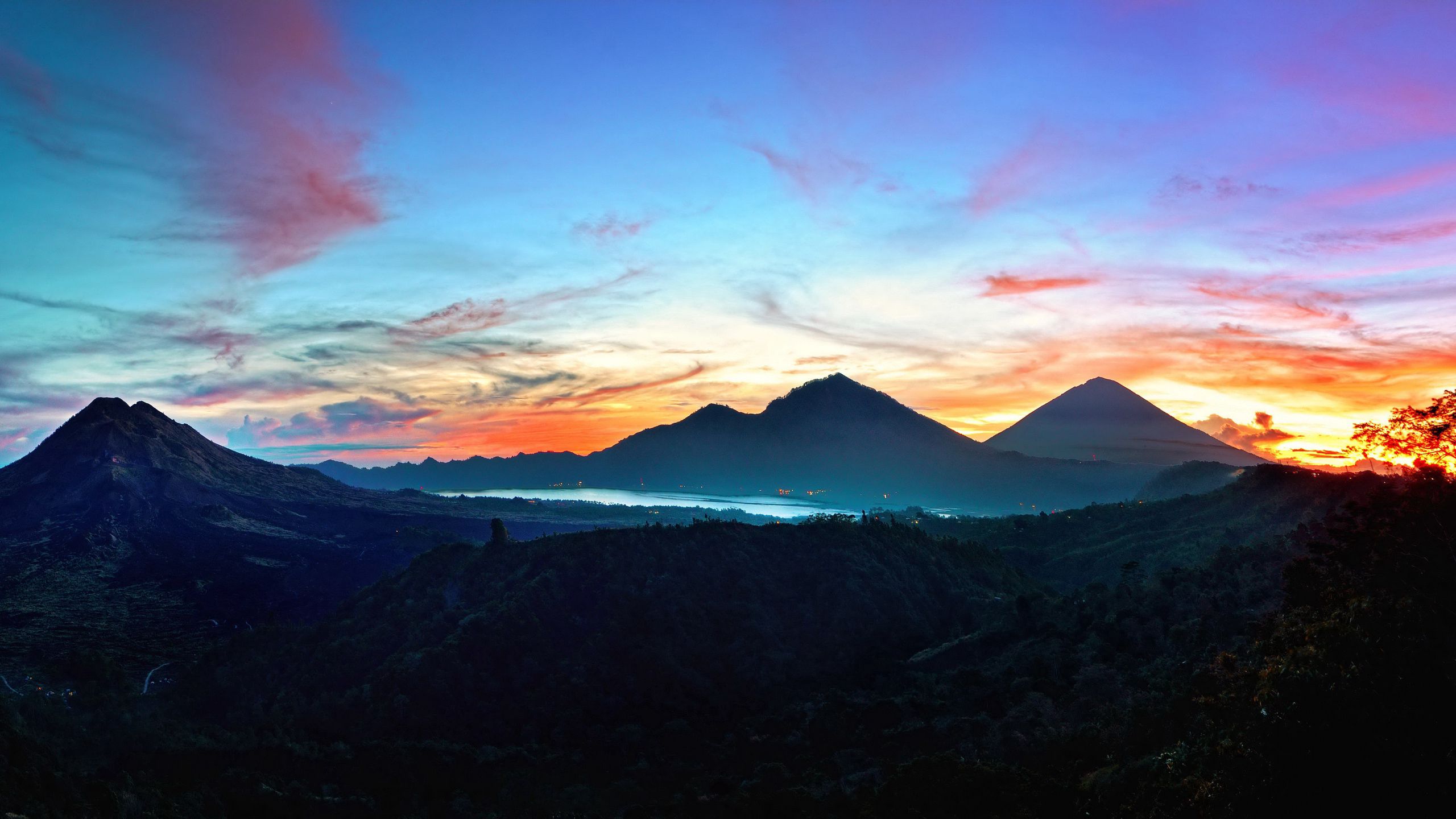 indonesia, sunrise, mountains, bali, nature, sky, kintamani