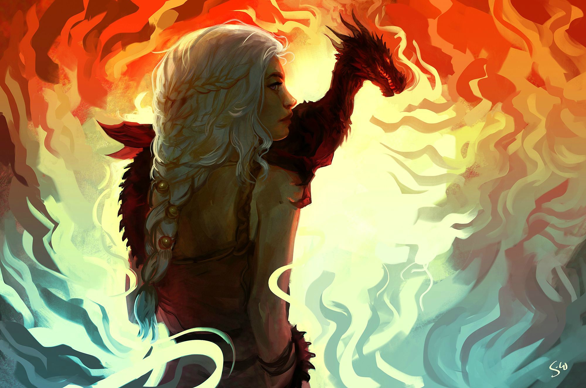 Дейенерис Таргариен в огне с драконами