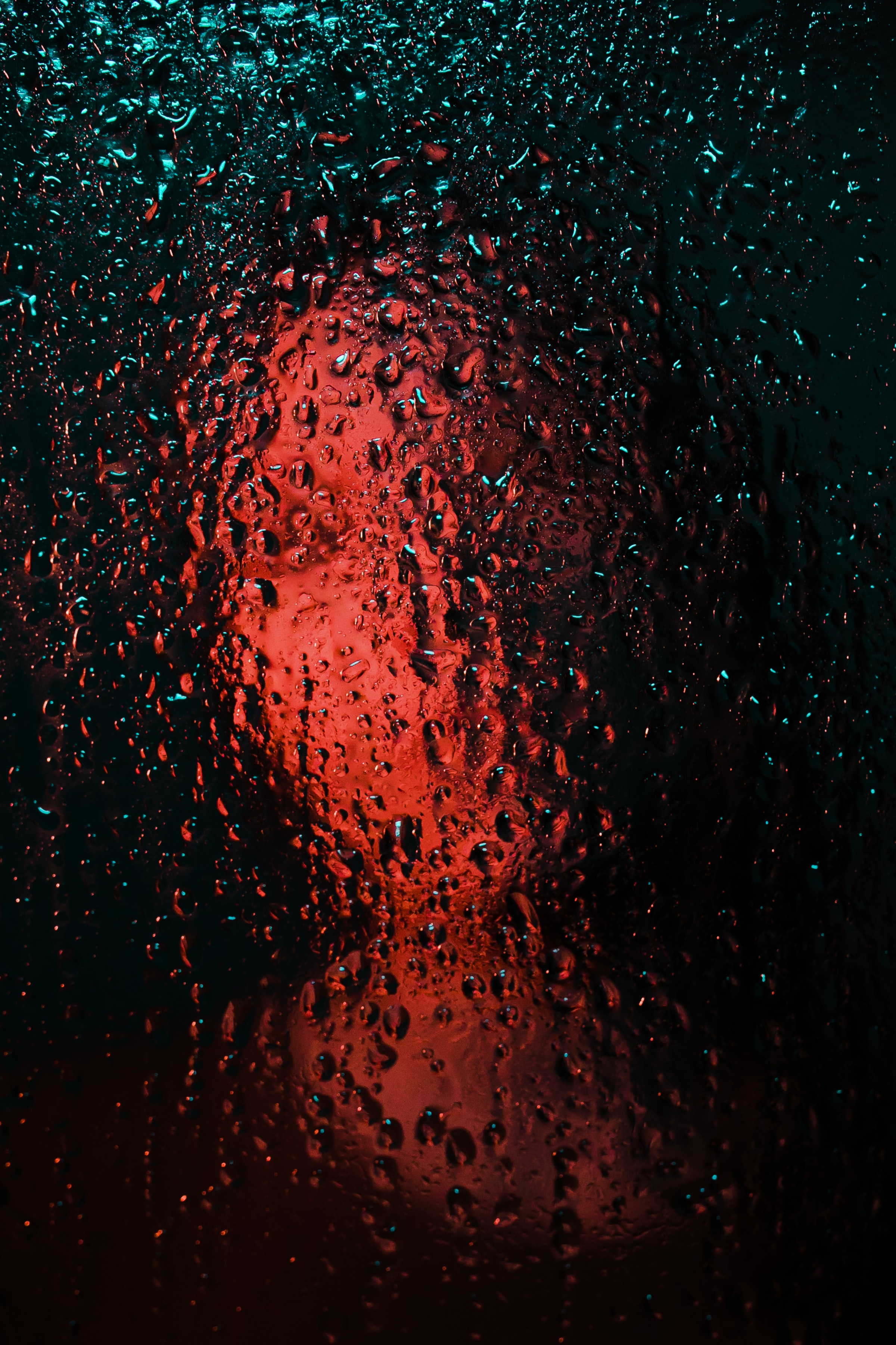 Download mobile wallpaper Blur, Miscellaneous, Miscellanea, Smooth, Wet, Face, Drops, Silhouette, Glass for free.
