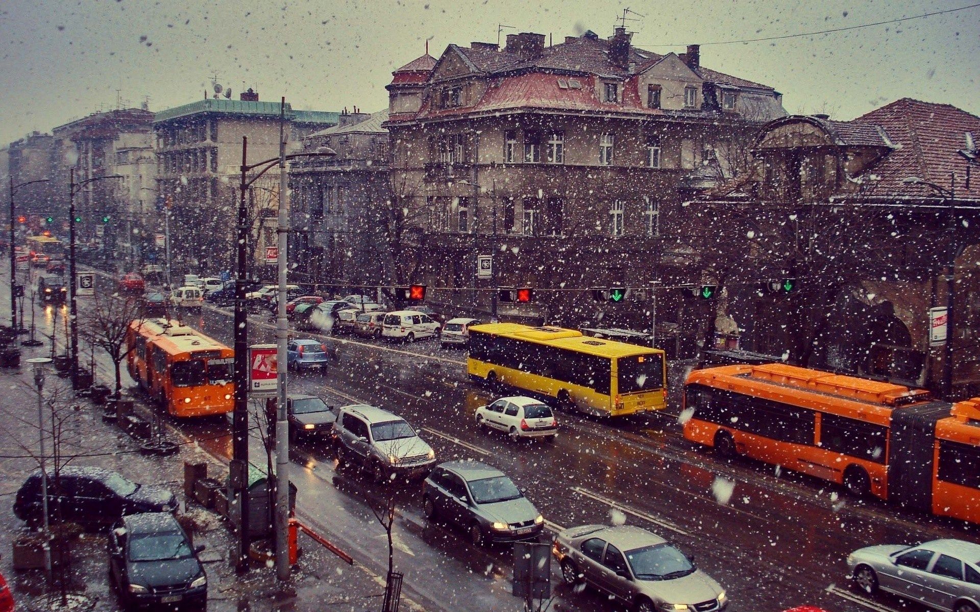 life, snow, cities, cars, traffic, movement, street
