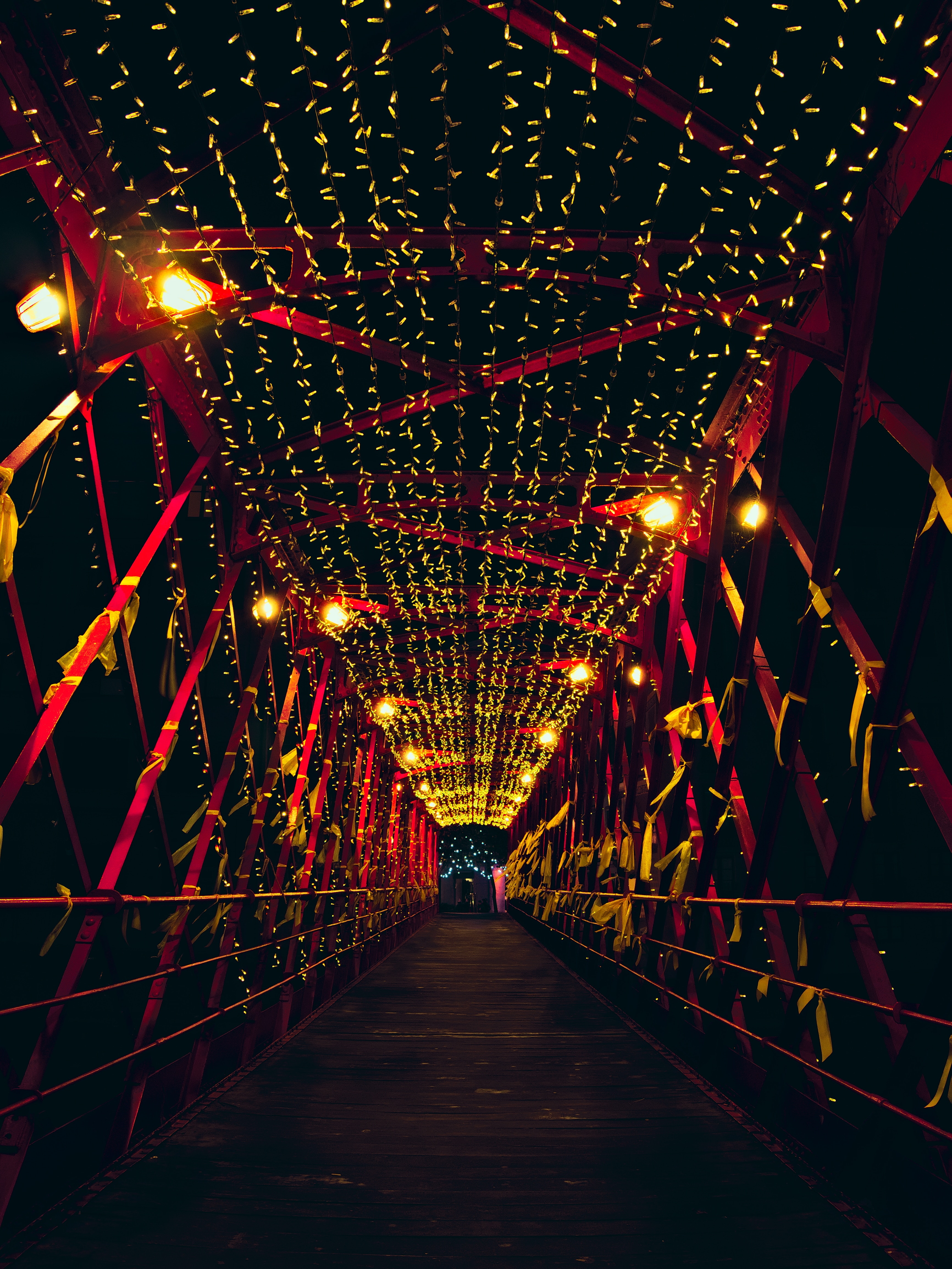 lighting, dark, bridge, illumination, decoration